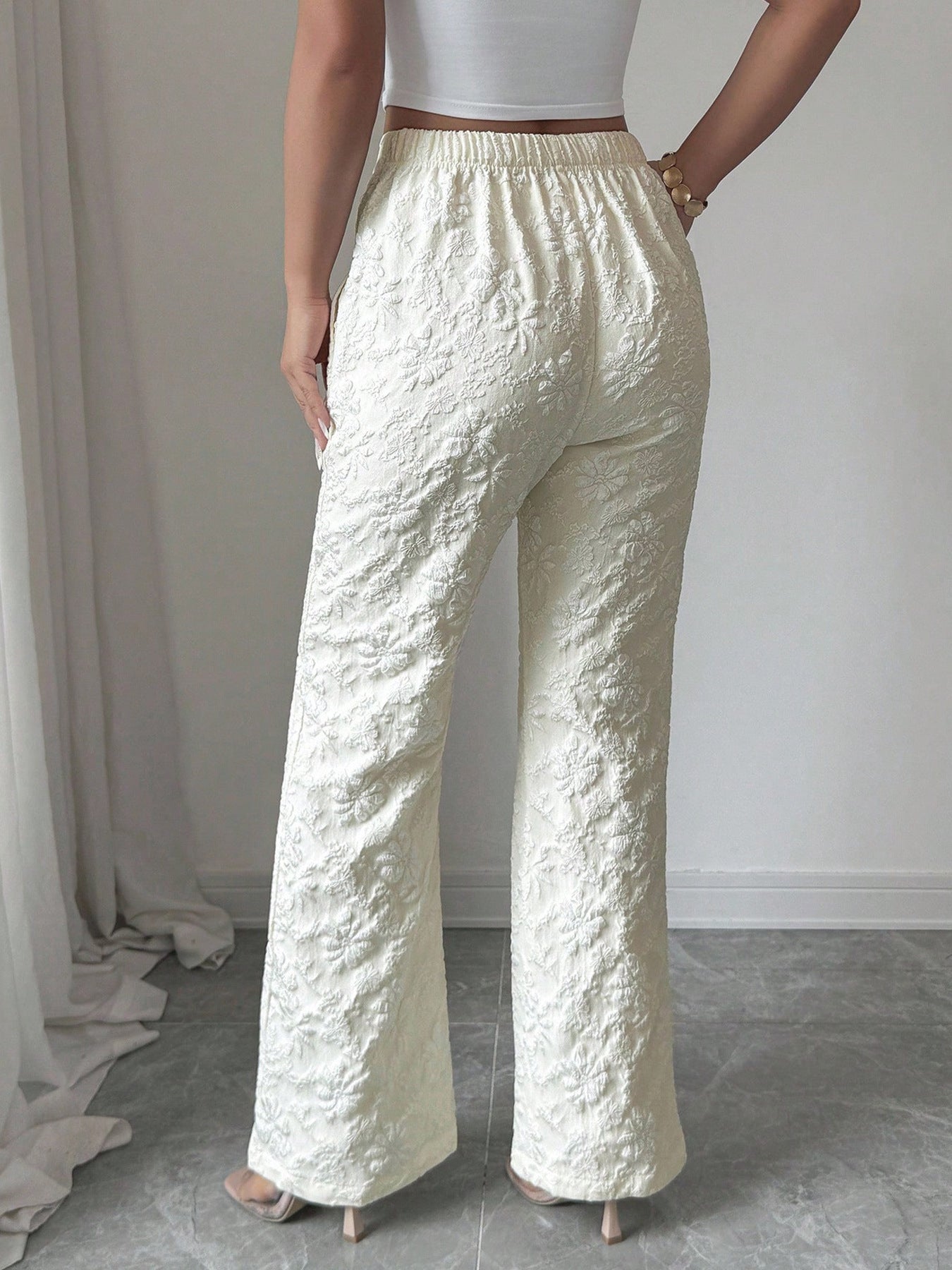 Textured High Waist Wide Leg Pants - Girly Tea