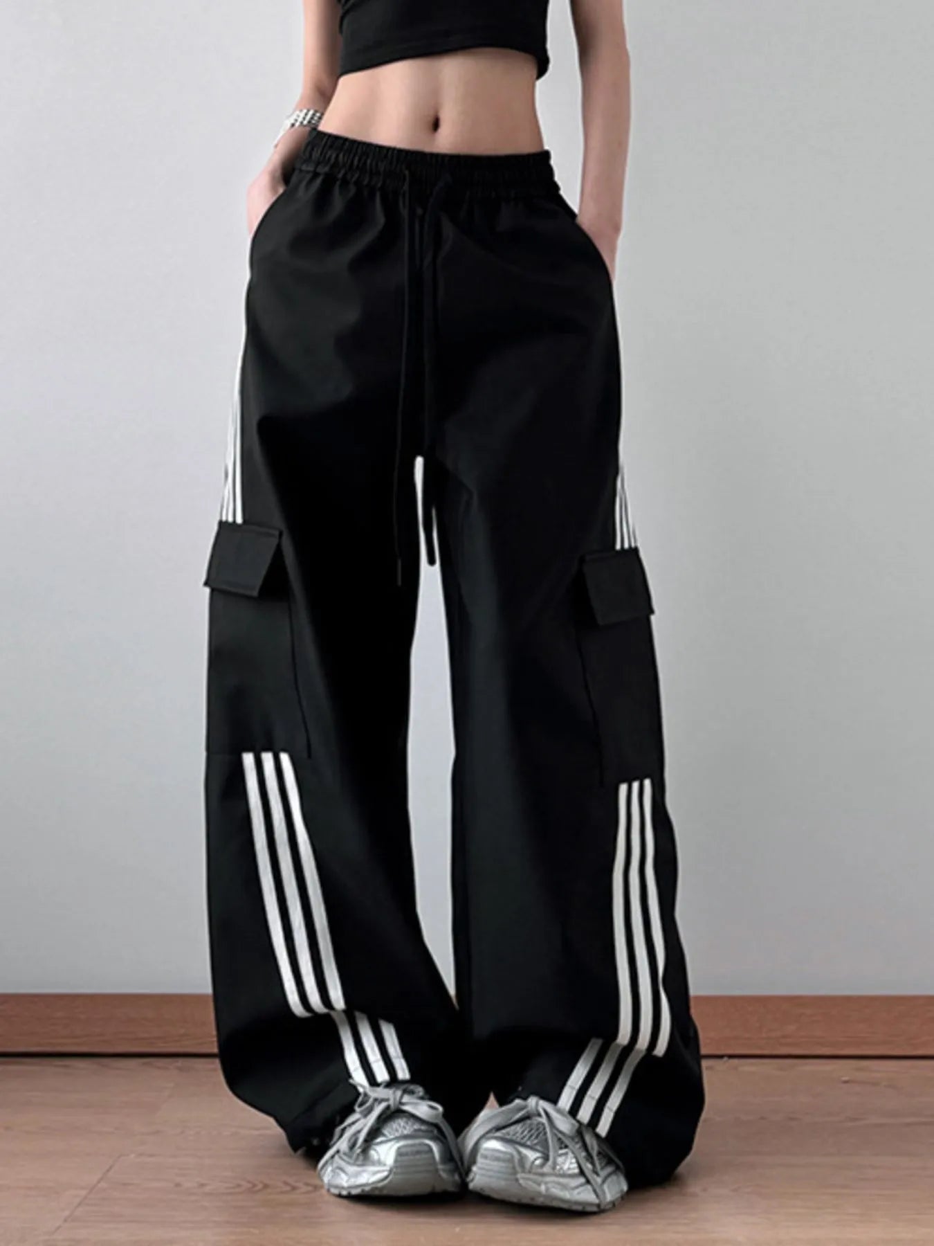 Striped Wide Leg Cargo Pants - Girly Tea