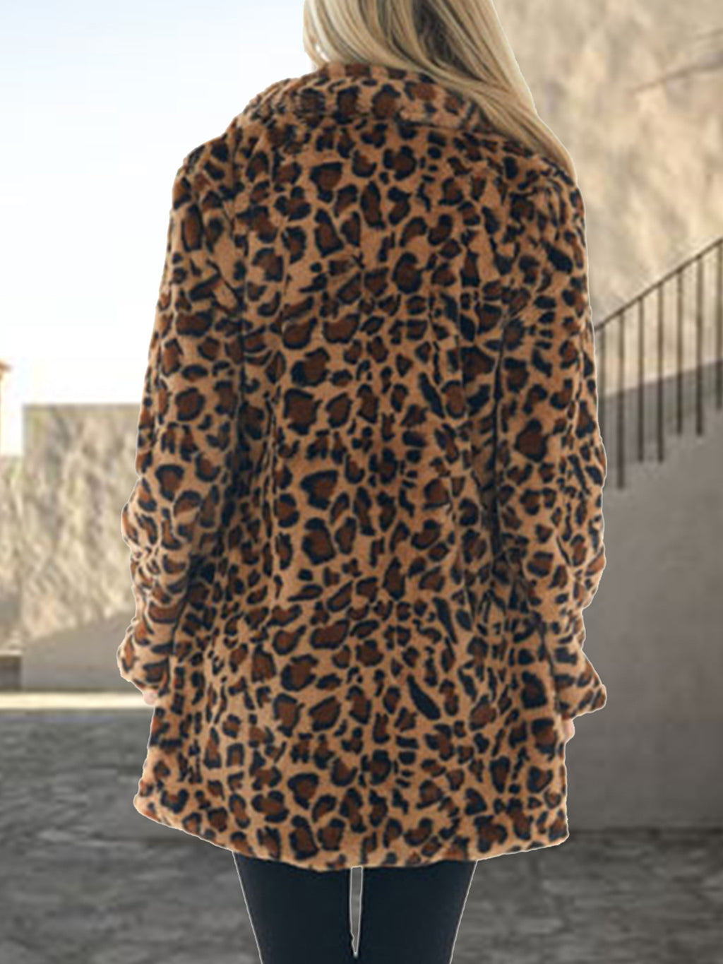 Leopard Collared Neck Coat with Pockets - Girly Tea