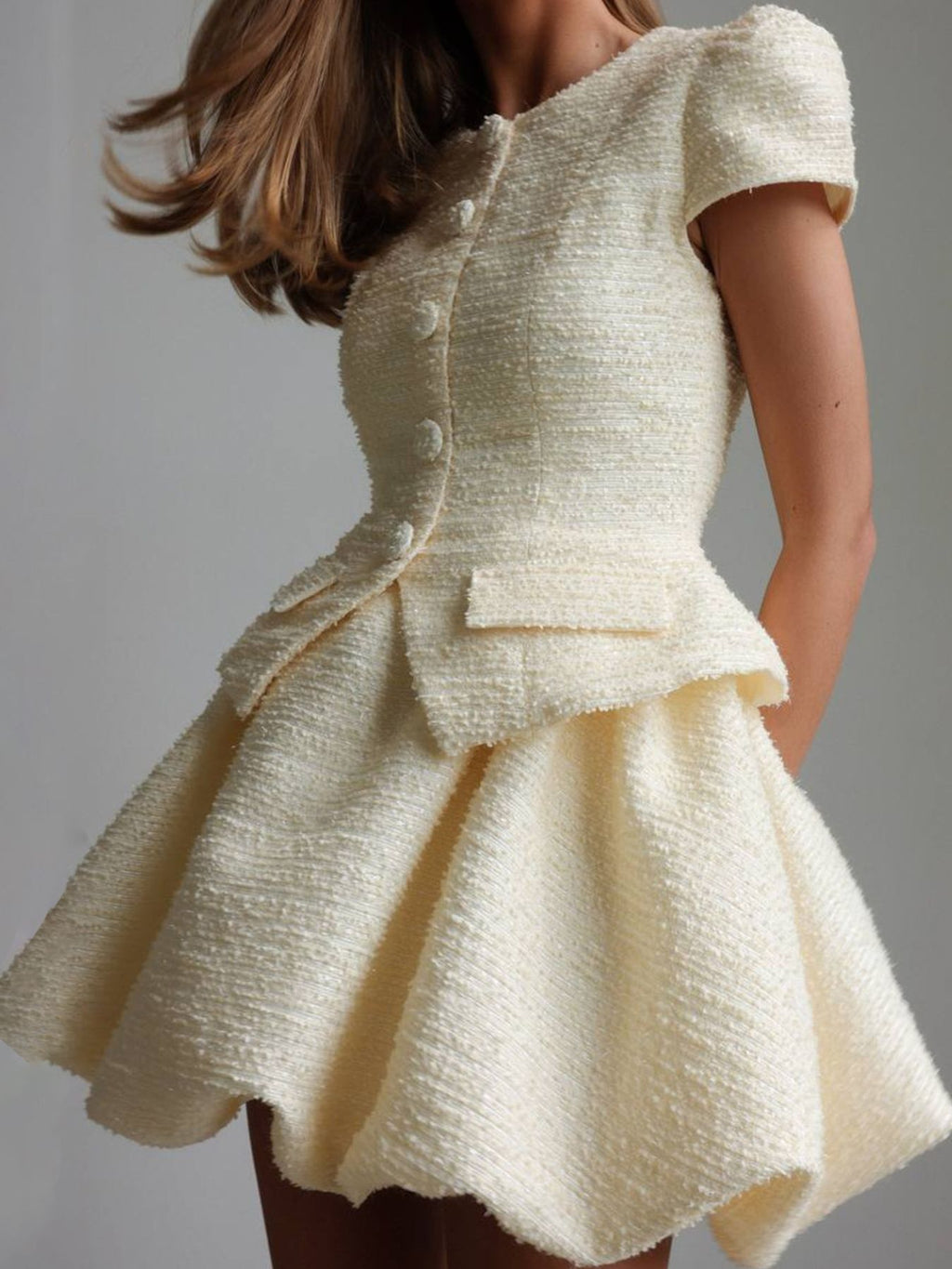 Button Up Short Sleeve Top and Bubble Hem Skirt Set - Girly Tea