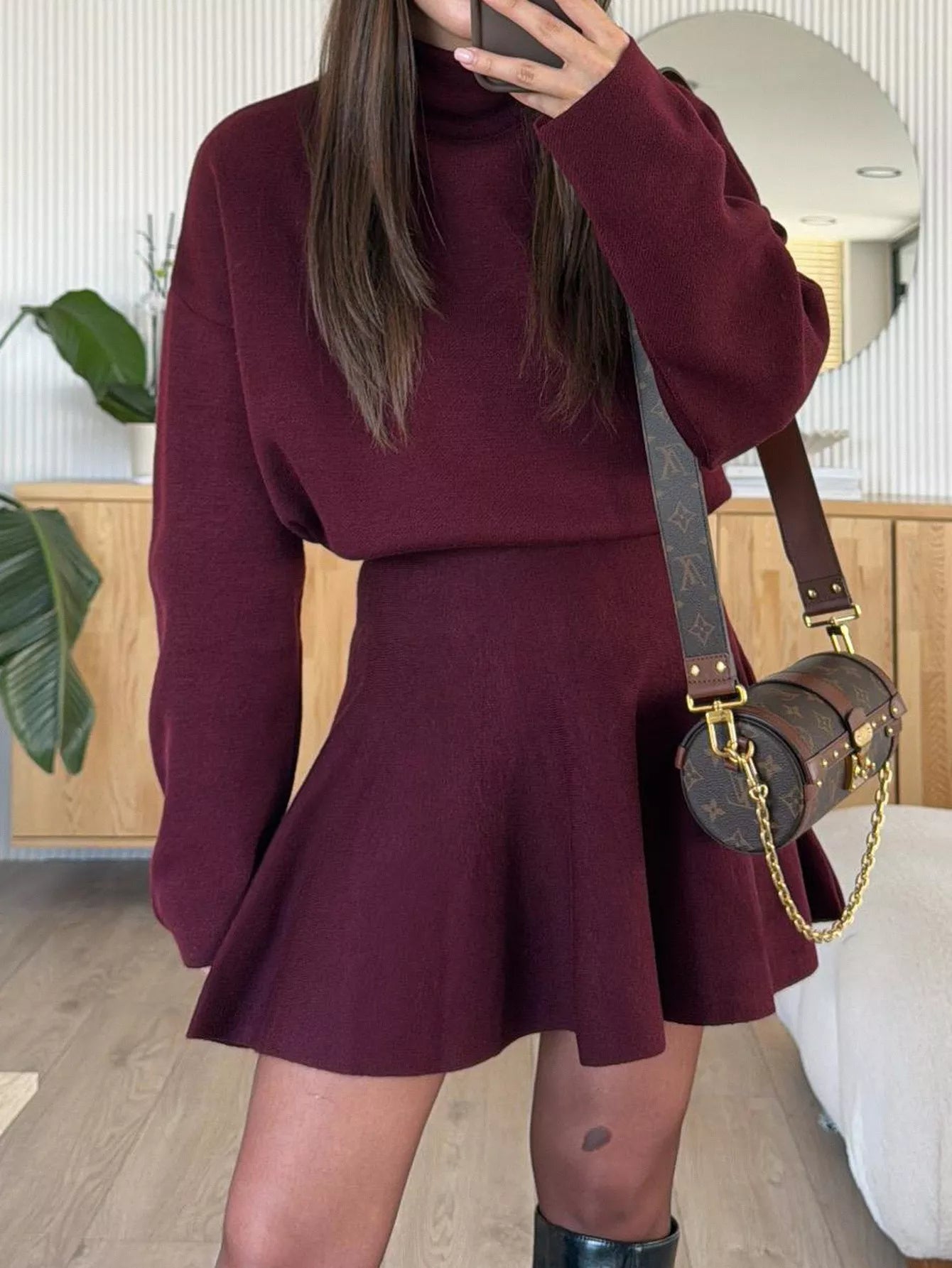 Turtleneck Dropped Shoulder Sweater and Skirt Set - Girly Tea