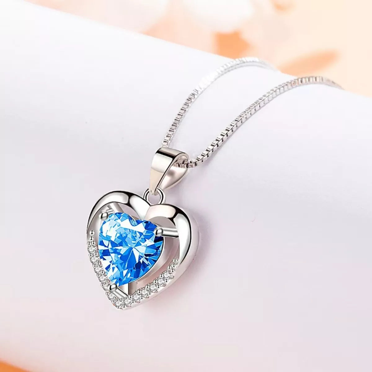 925 Sterling Silver Zircon Heart Necklace - Girly Tea