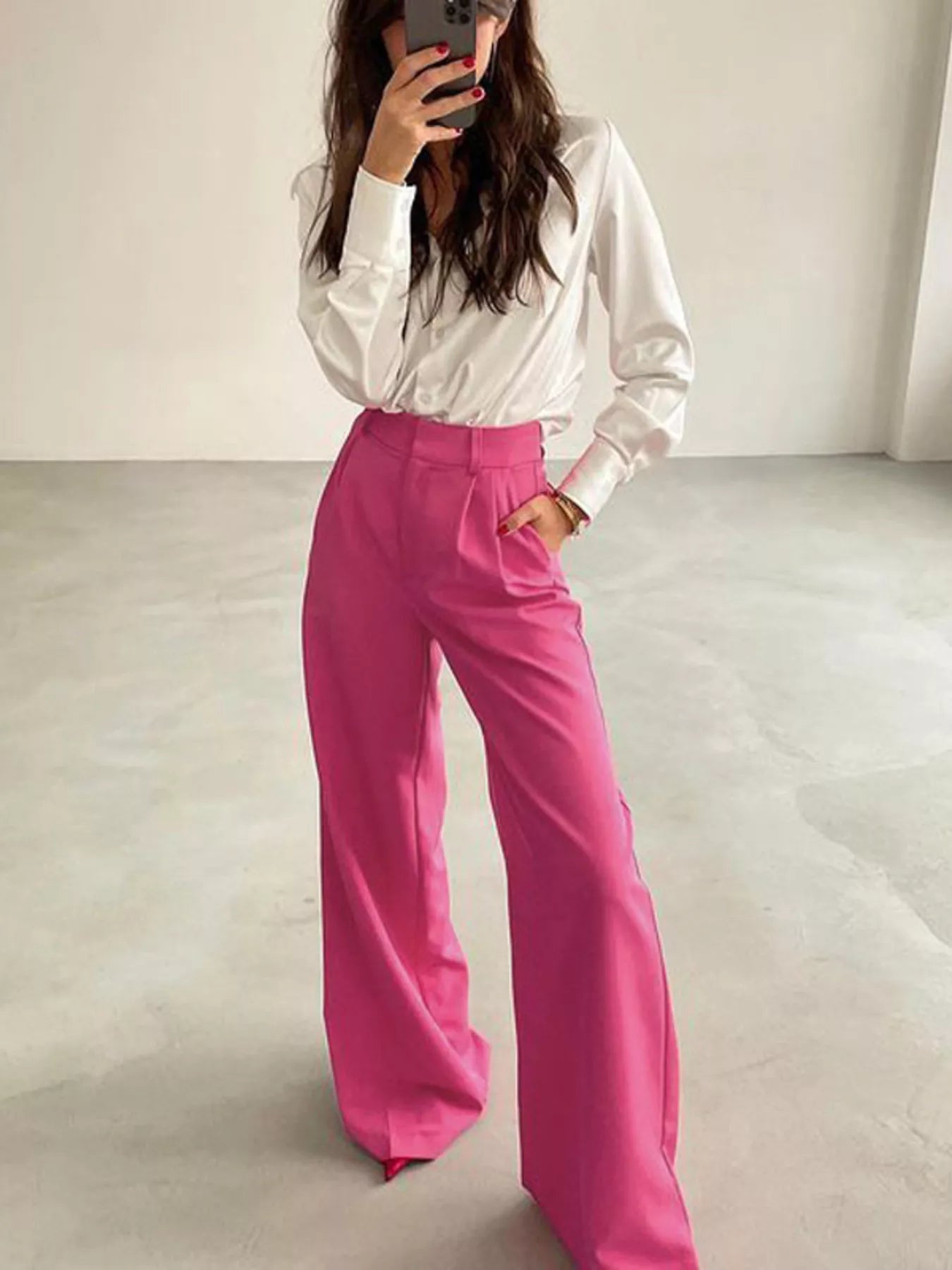 Wide Leg Pleated Pants - Girly Tea