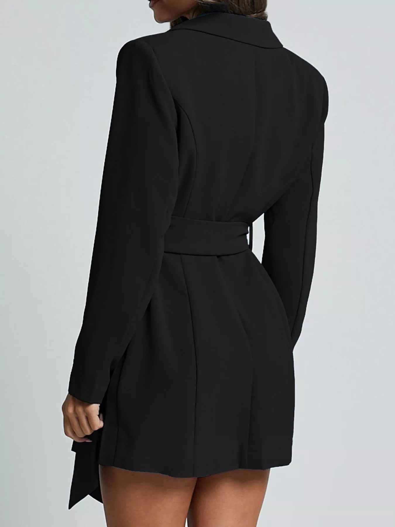 Lapel Collar Tie Waist Blazer - Girly Tea