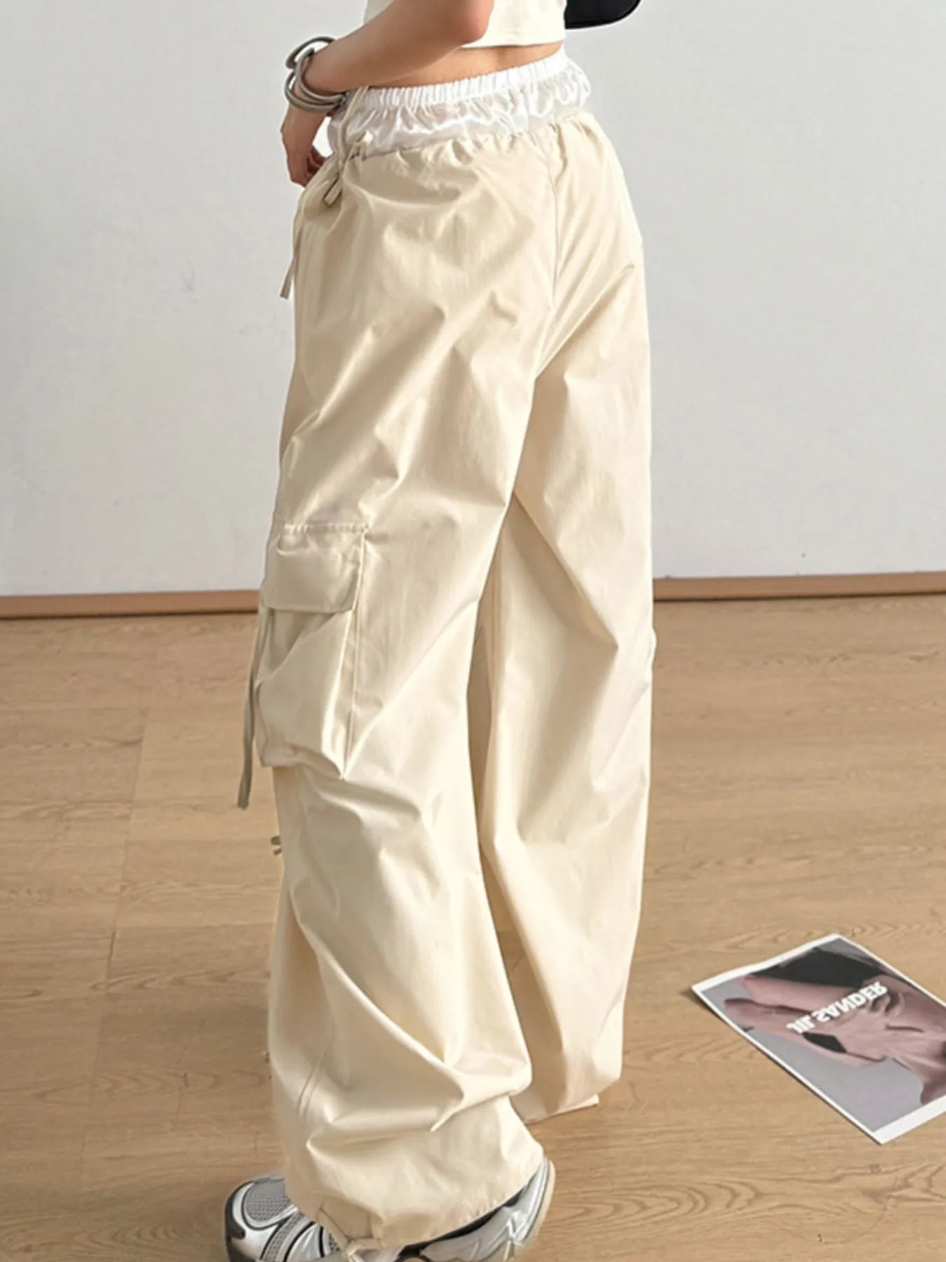 Bow Elastic Waist Cargo Pants - Girly Tea