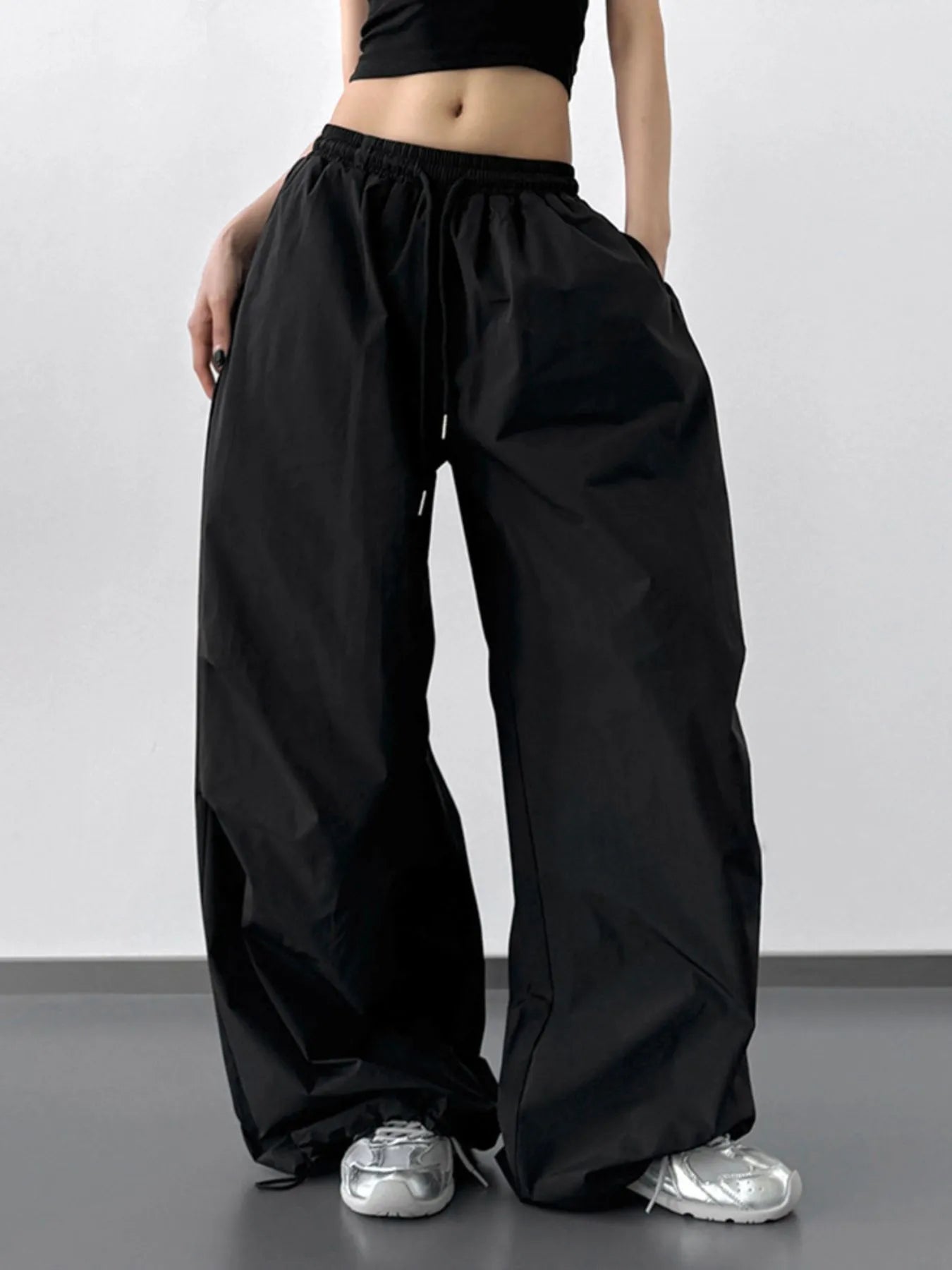 Letter Back Wide Leg Drawstring Pants - Girly Tea