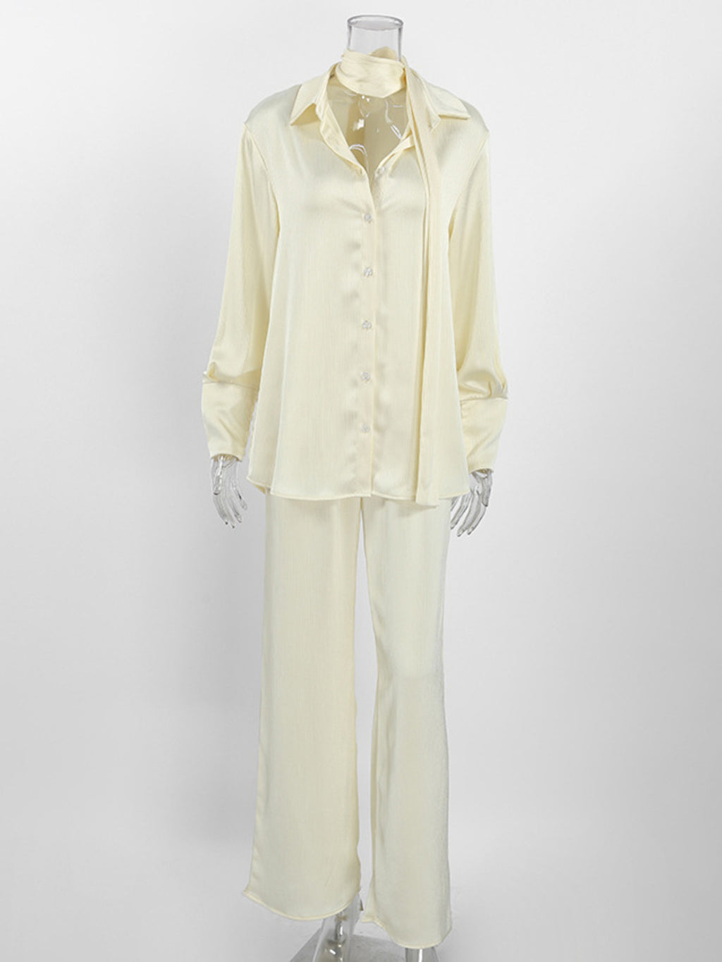 Texture Shirt and Wide-Leg Pants Set - Girly Tea