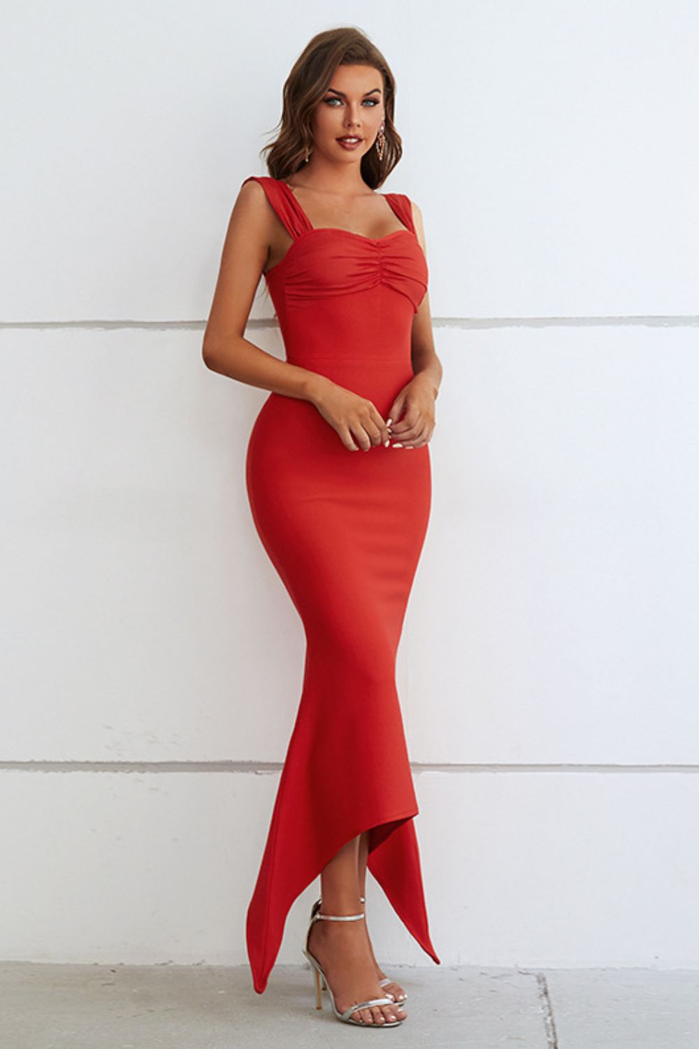 Ruched Sweetheart Neck Hem Detail Dress - Girly Tea