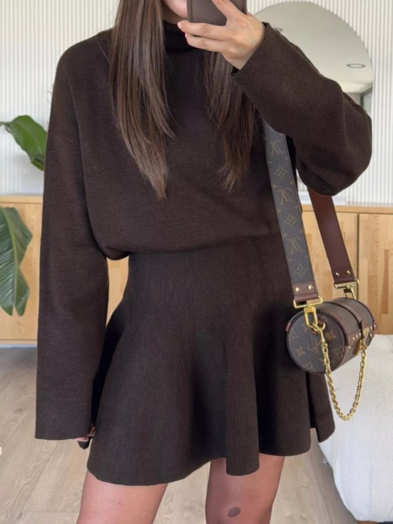 Turtleneck Dropped Shoulder Sweater and Skirt Set - Girly Tea