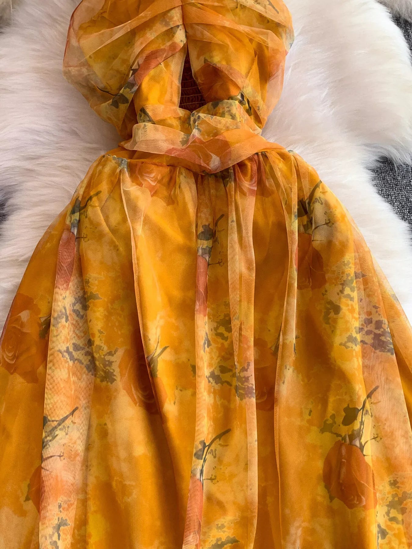 Floral Print Ruffled Layered Mesh Dress - Girly Tea