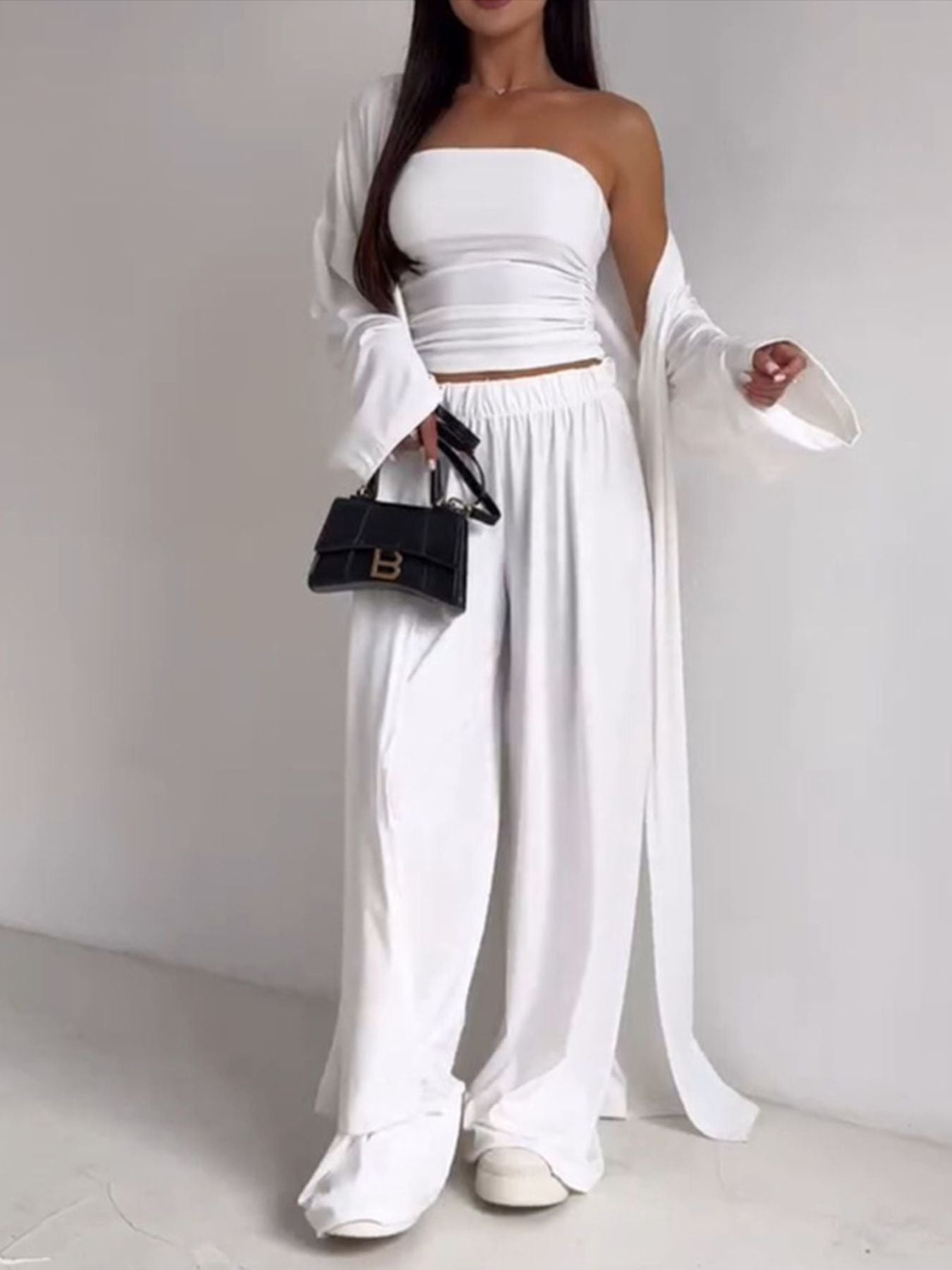 Tube Top & Cardigan & Pants Three Piece Set - Girly Tea