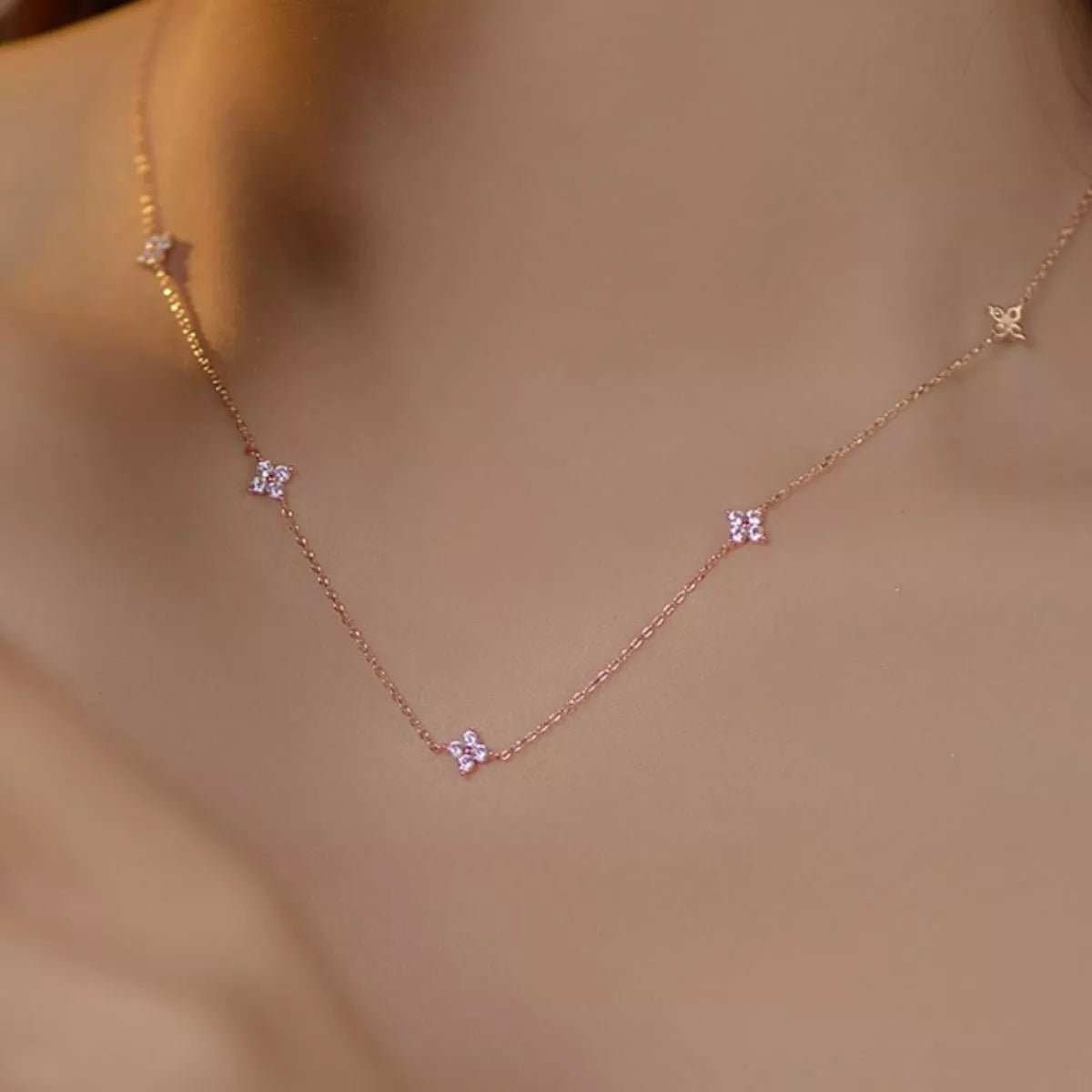 925 Sterling Silver Clover Charm Necklace - Girly Tea