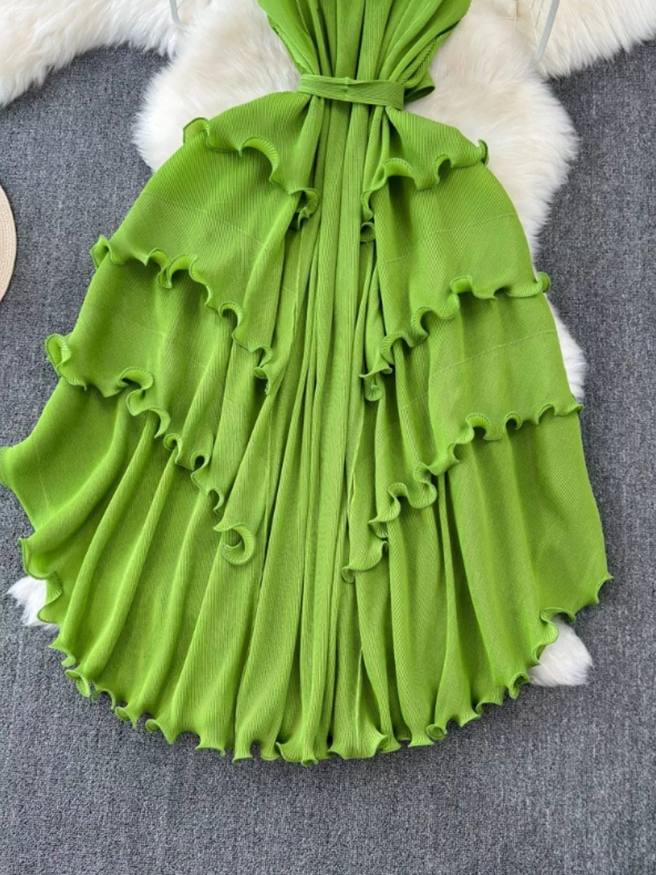 Ruffled Tiered Sleeveless Midi Dress - Girly Tea