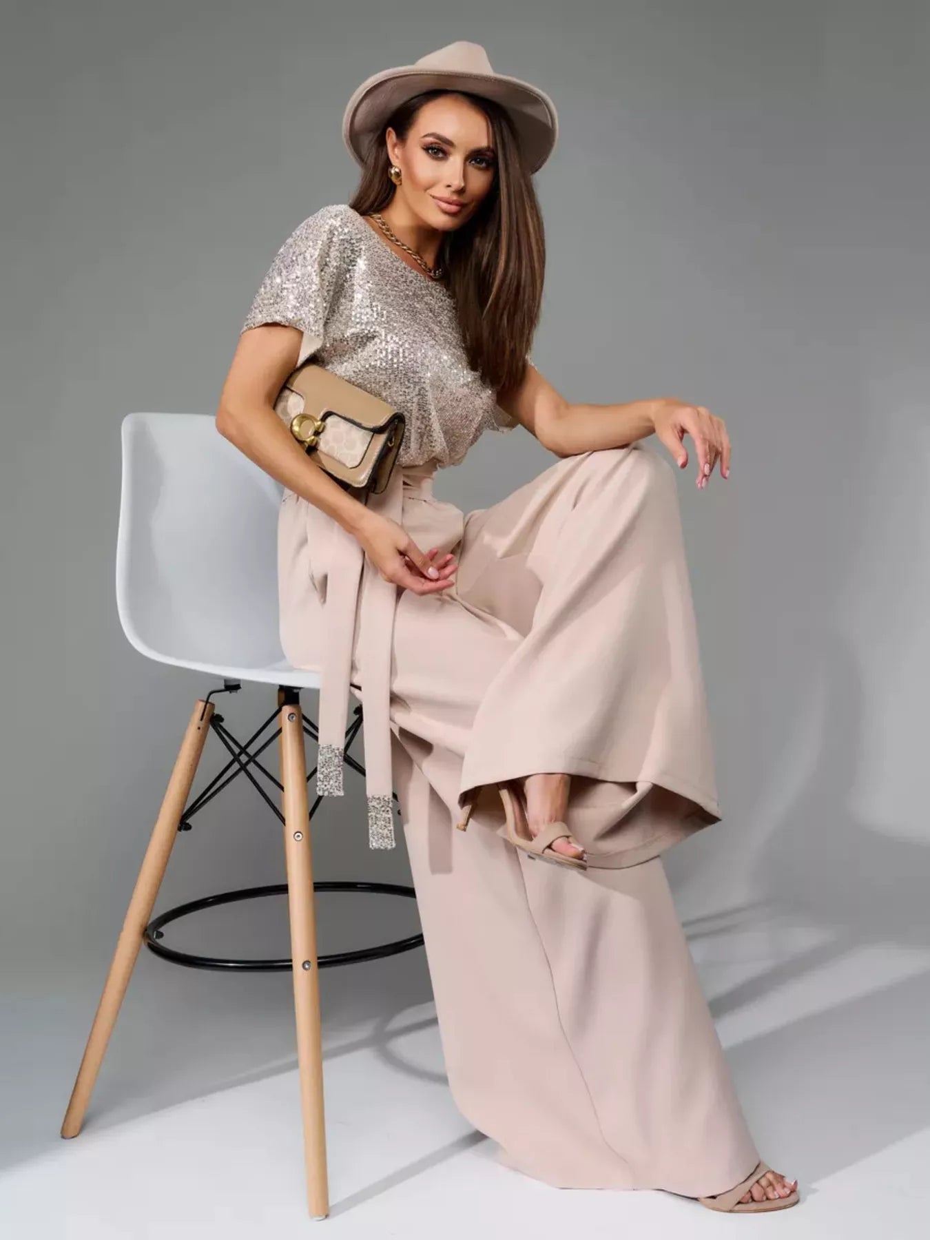 Full Size Sequin Short Sleeve Wide Leg Jumpsuit Plus Size - Girly Tea
