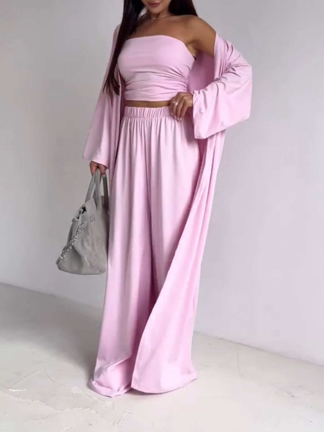 Tube Top & Cardigan & Pants Three Piece Set - Girly Tea