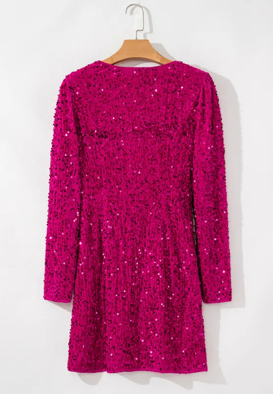 Sequin Surplice Long Sleeve Mini Dress - Girly Tea