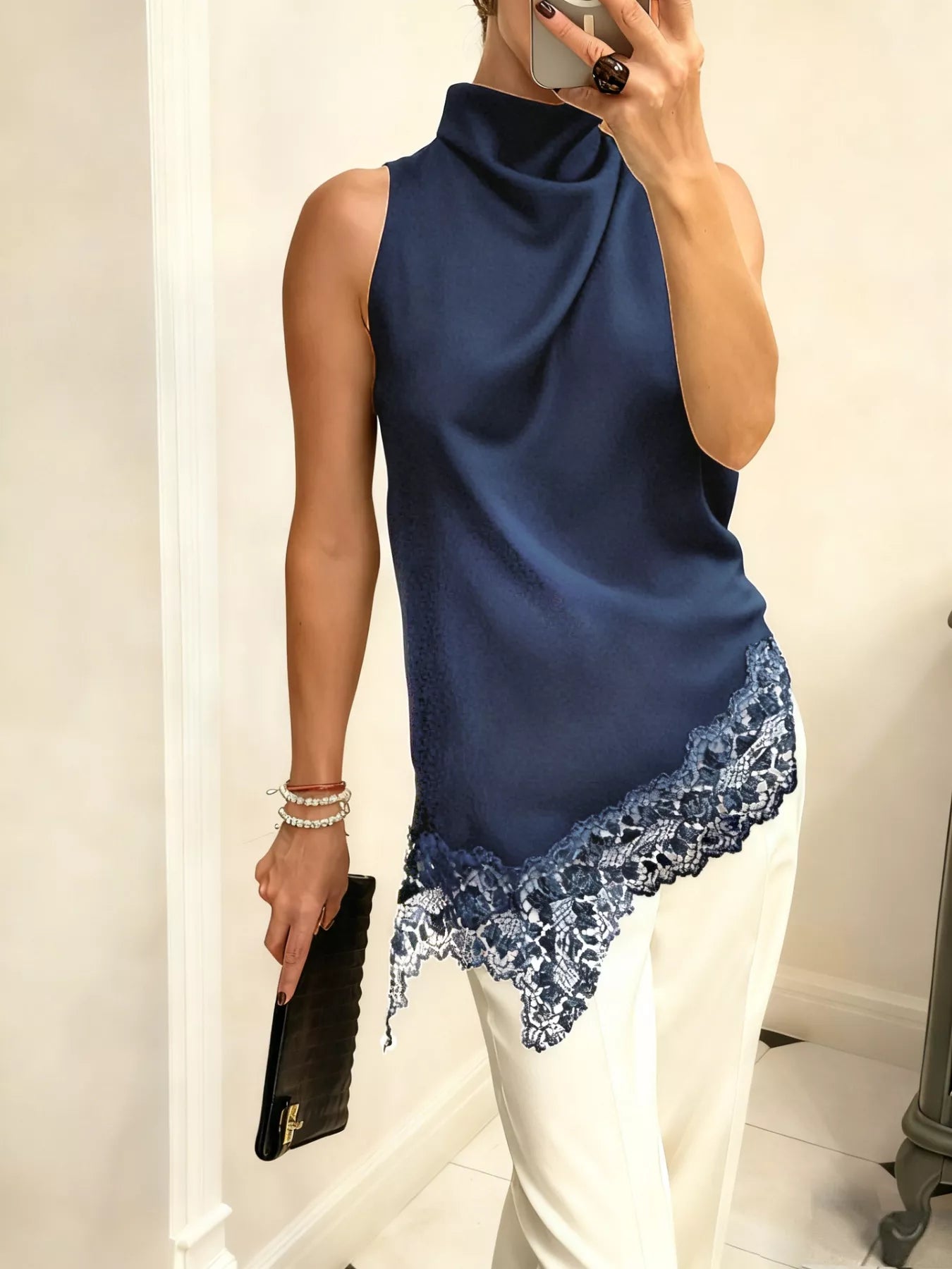 High Neck Lace Trim Cami - Girly Tea