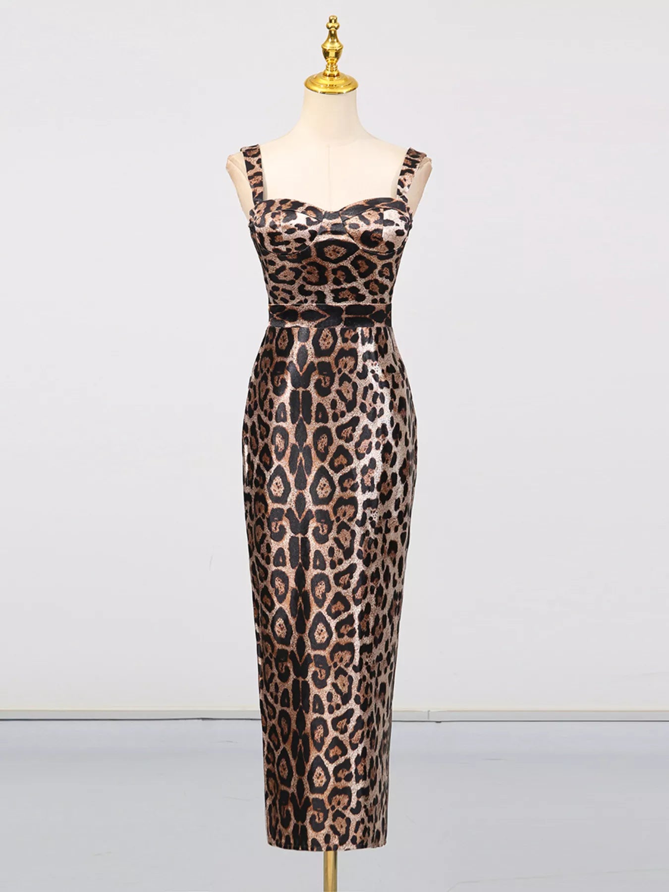 Leopard Print Bodycon Back Slit Midi Dress - Girly Tea