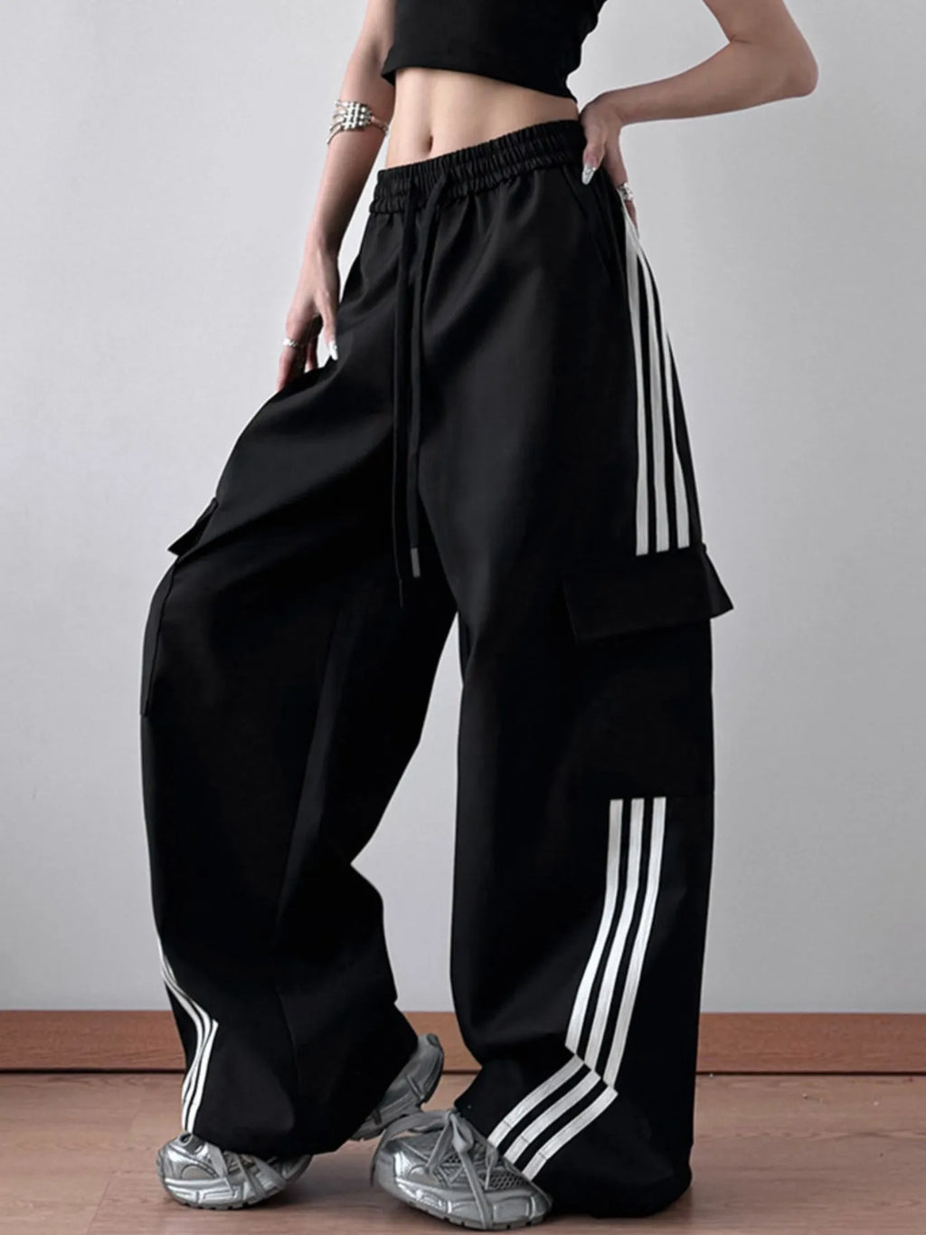 Striped Wide Leg Cargo Pants - Girly Tea