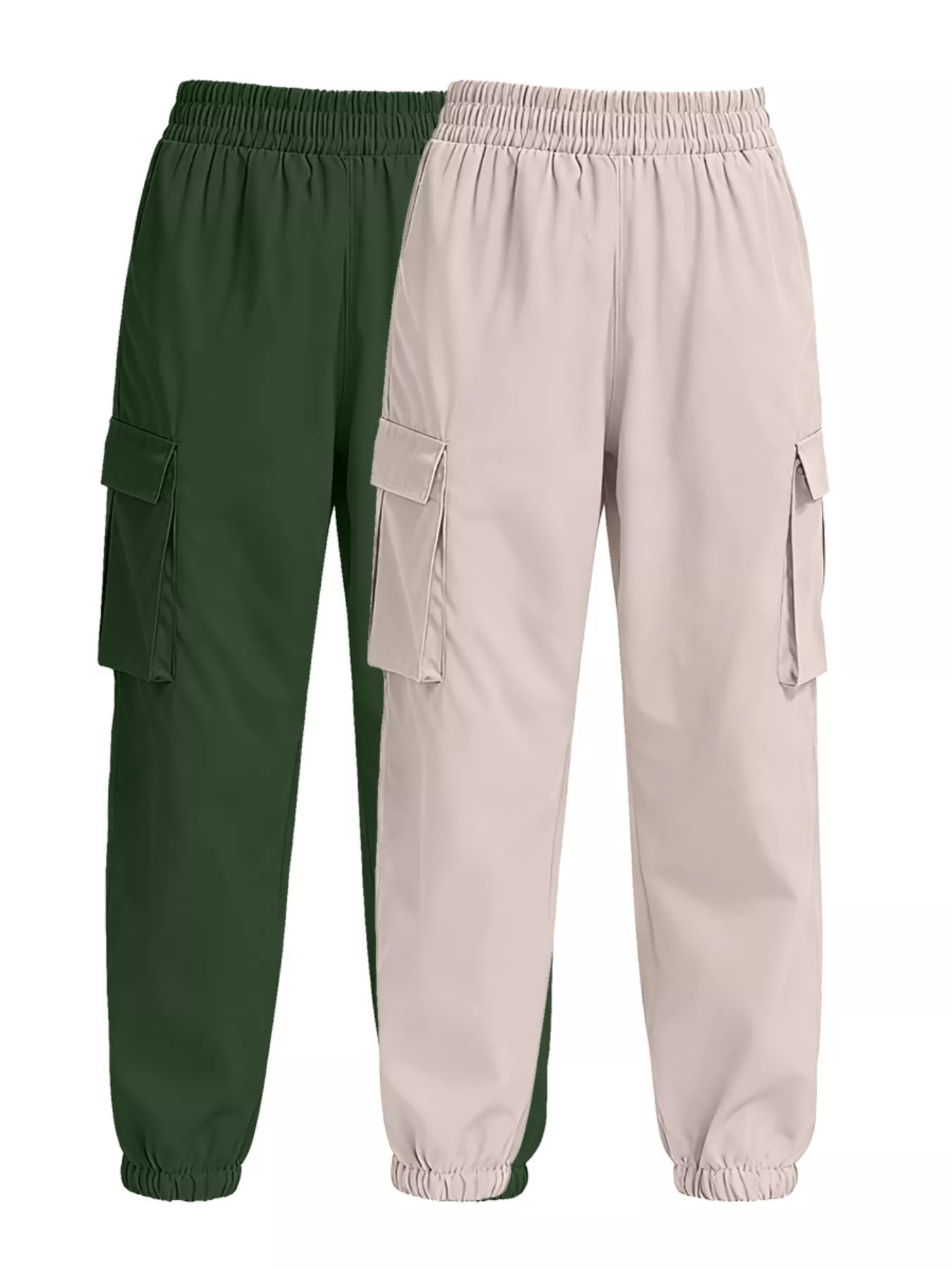 2 Piece Elastic Waist Cargo Pants - Girly Tea