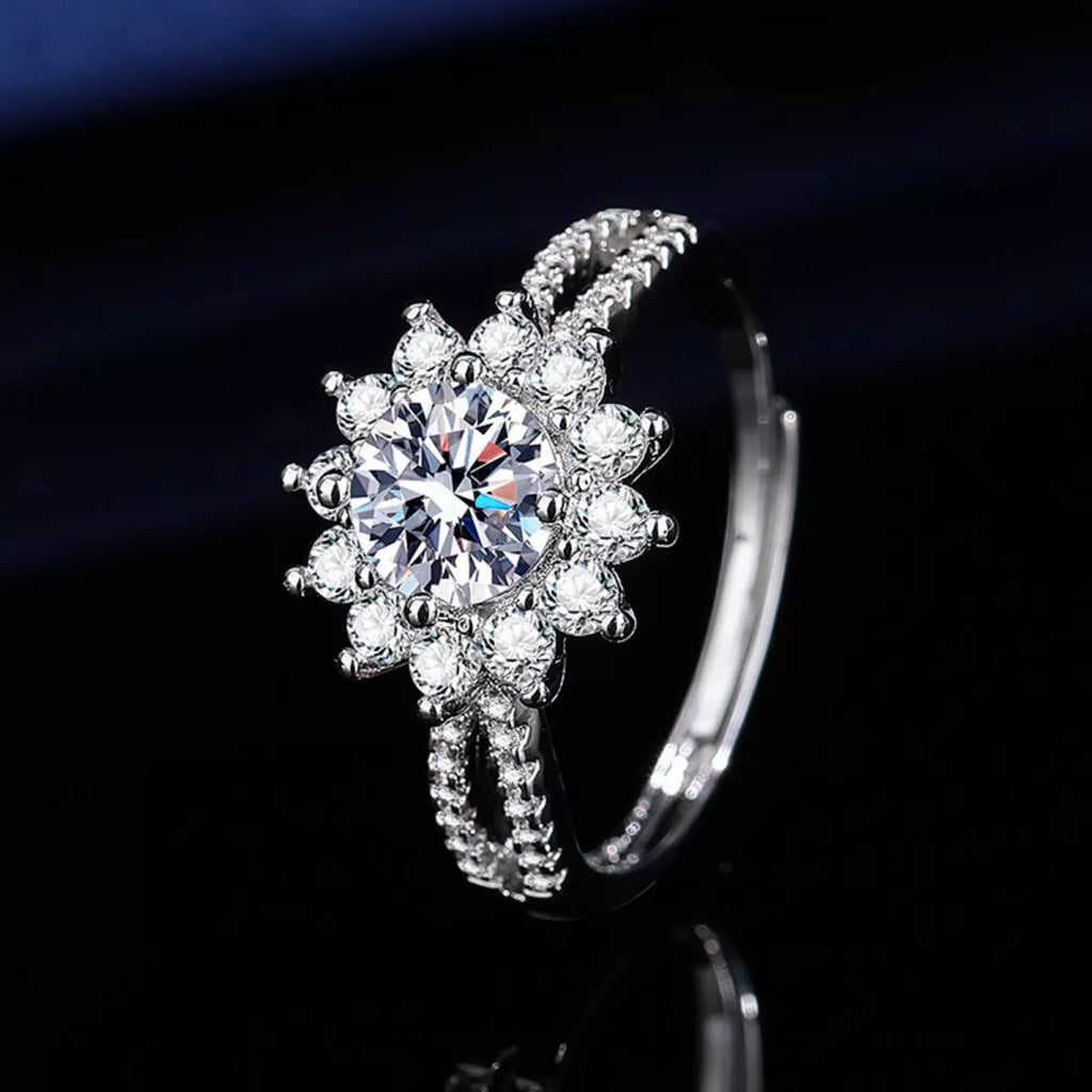 1 Carat Moissanite 925 Sterling Silver Flower Ring - Girly Tea