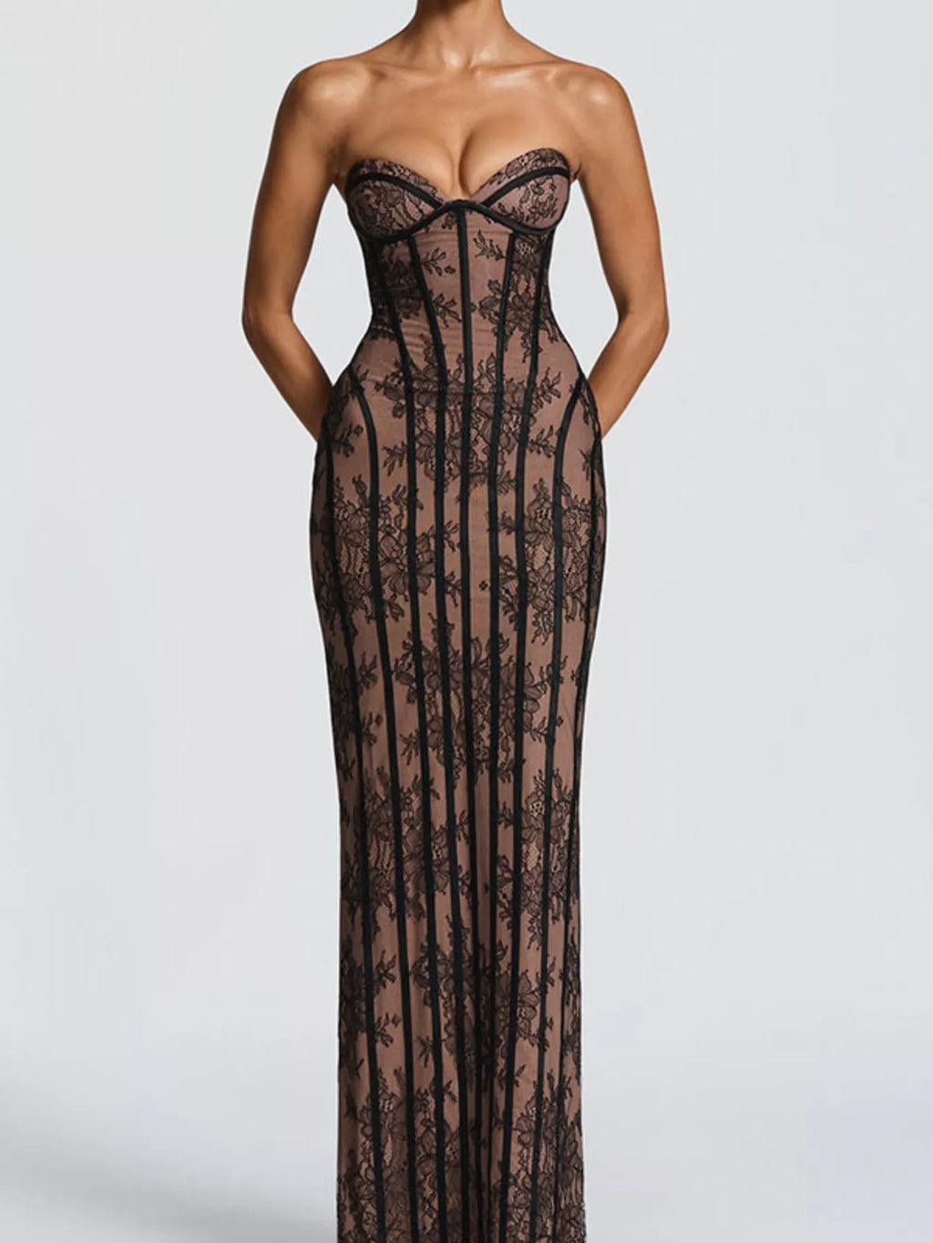 Lace Up Back Strapless Maxi Dress - Girly Tea