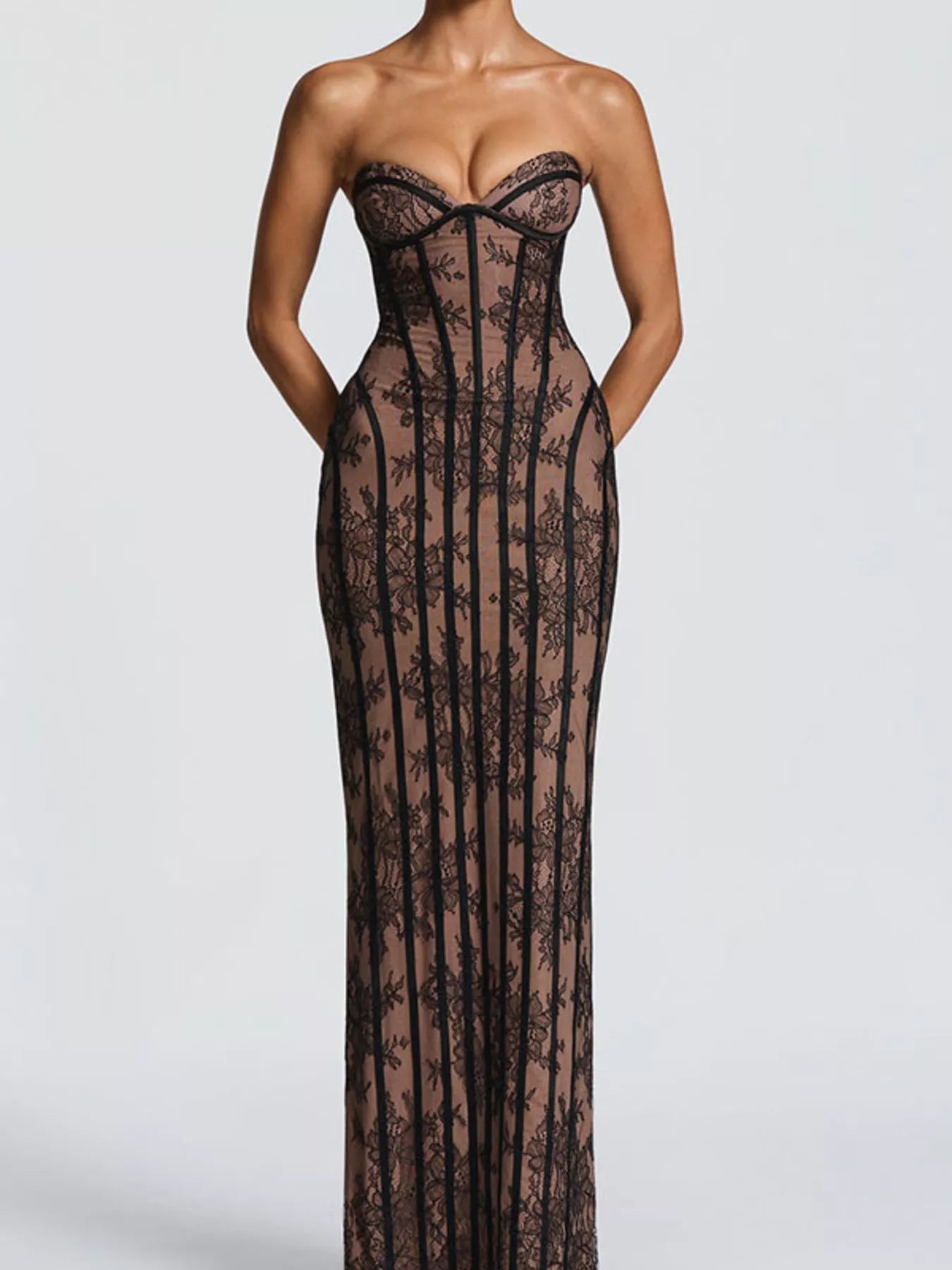 Lace Up Back Strapless Maxi Dress - Girly Tea