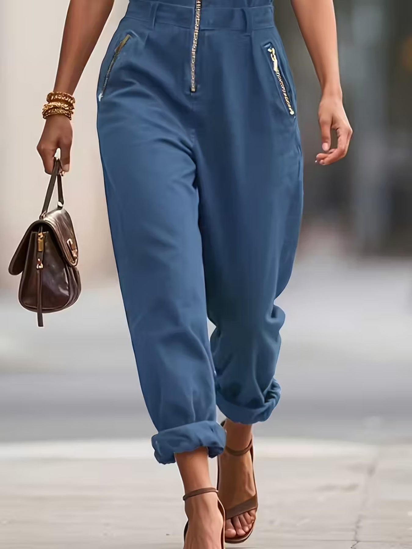 Sleeveless Zip-Up Jumpsuit - Girly Tea