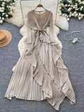 Ruffle Trim Pleated Midi Dress - Girly Tea