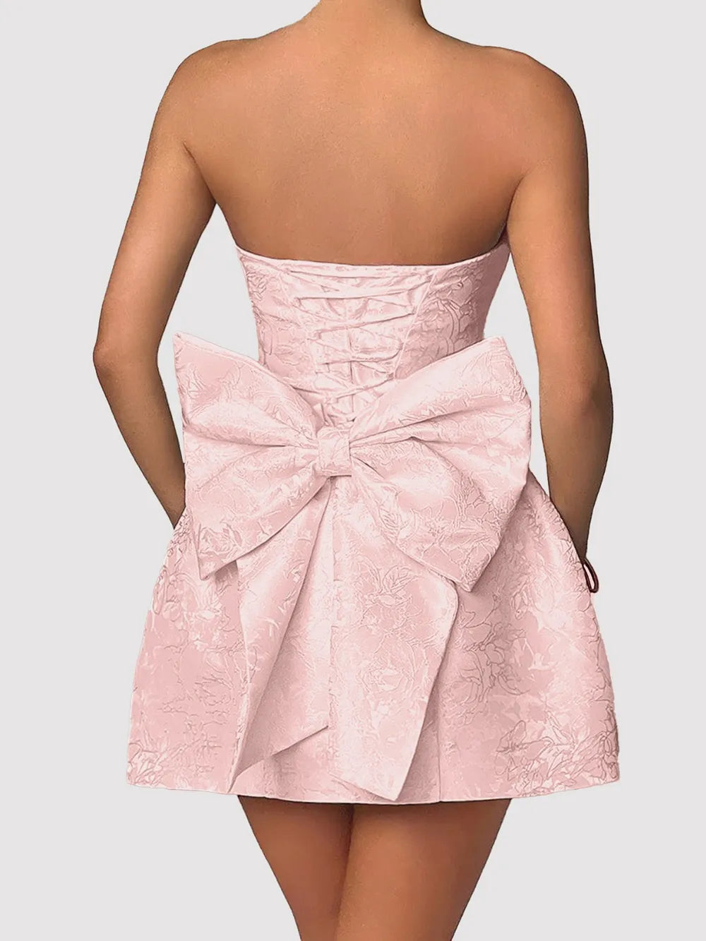 Lace-Up Sleeveless Satin Mini Dress with Bow - Girly Tea