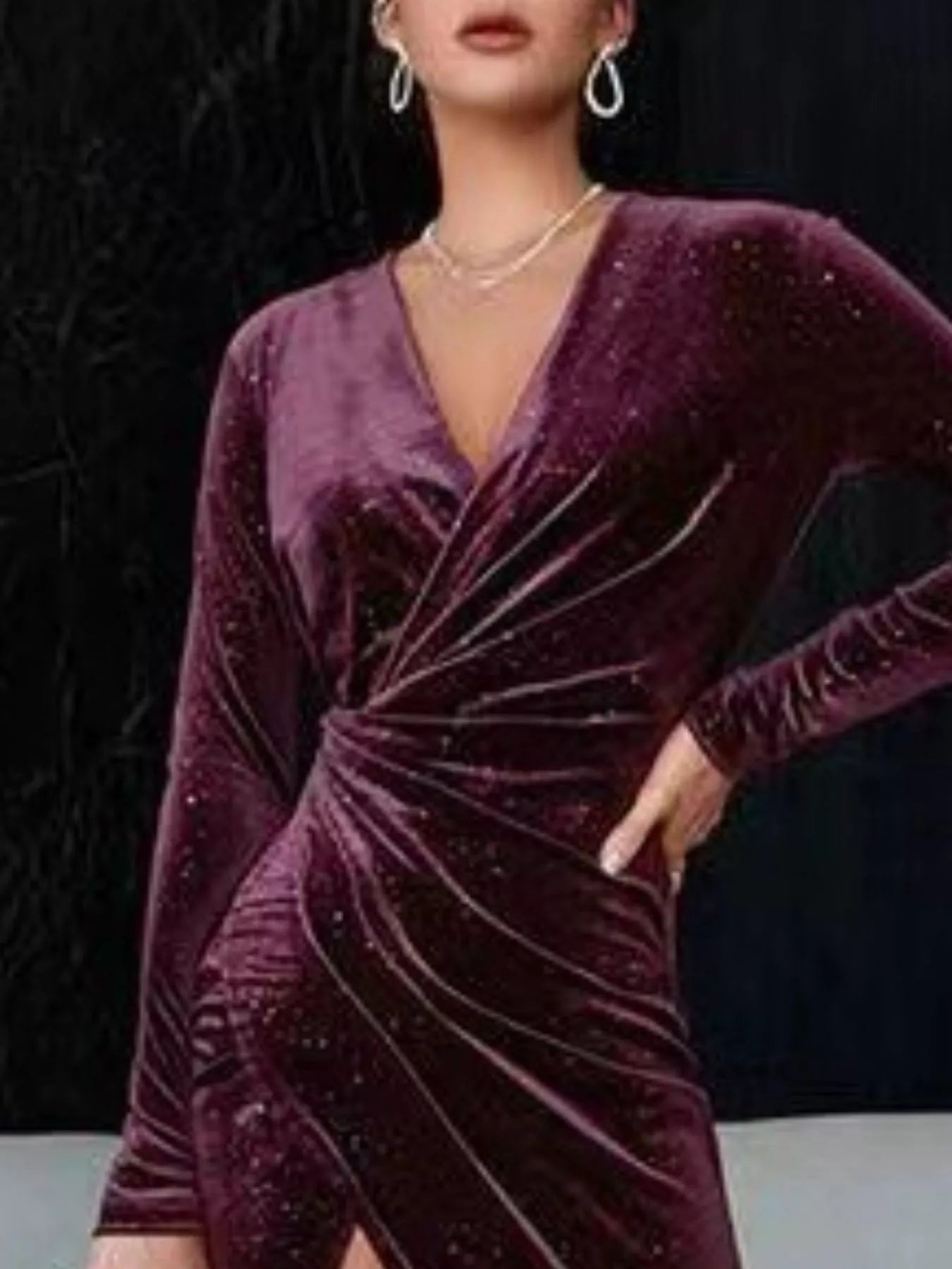 Velvet Ruched Slit Midi Dress - Girly Tea