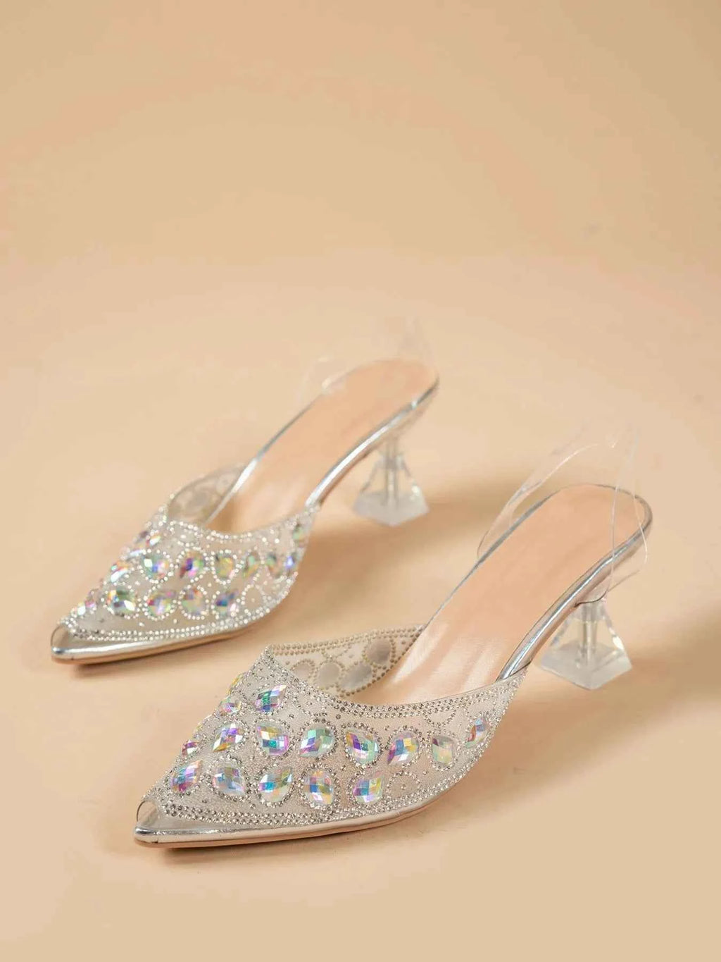 Rhinestone Point Toe Flare Heel Sandals