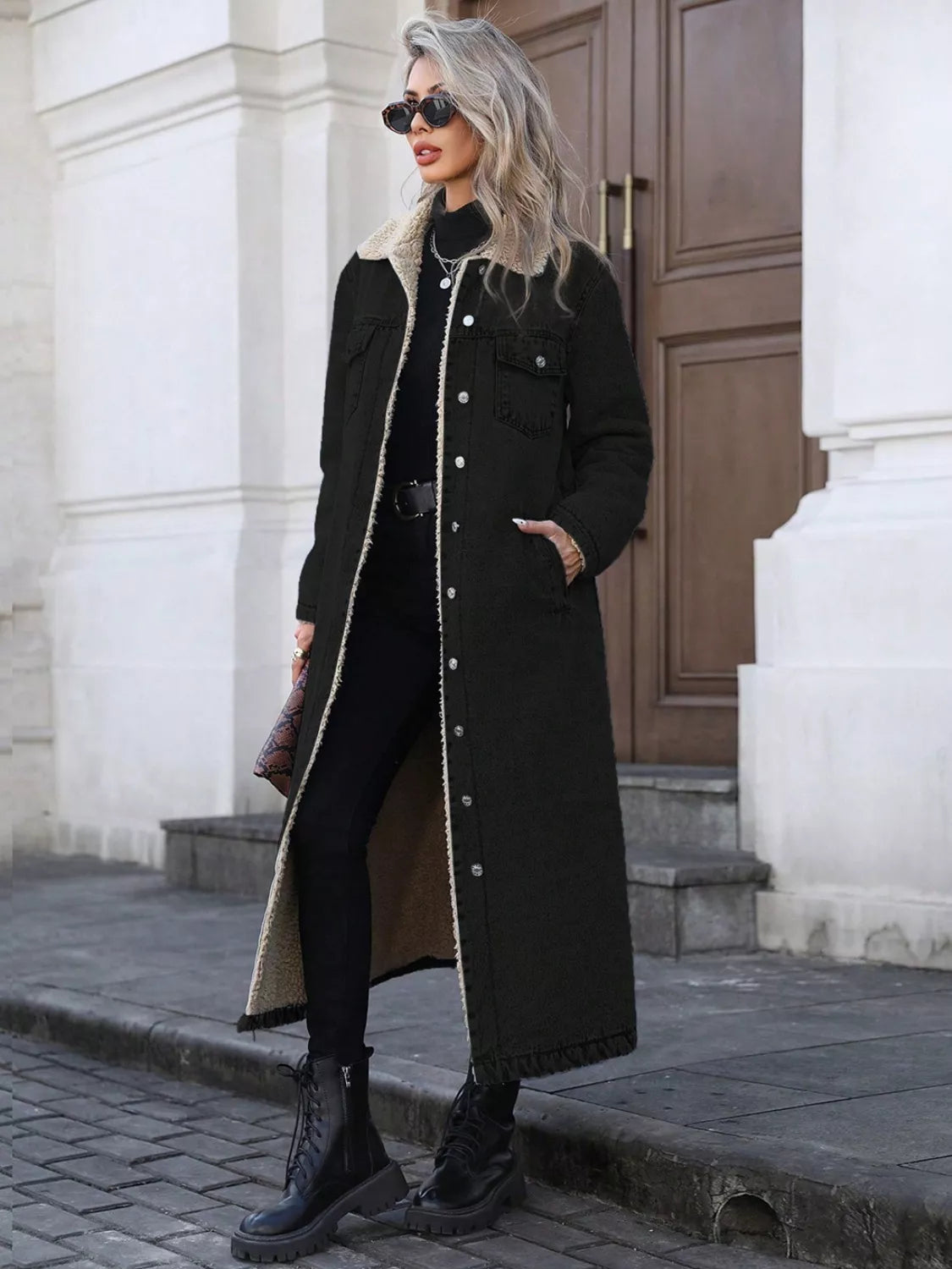 Sherpa Lined Longline Denim Jacket - Girly Tea