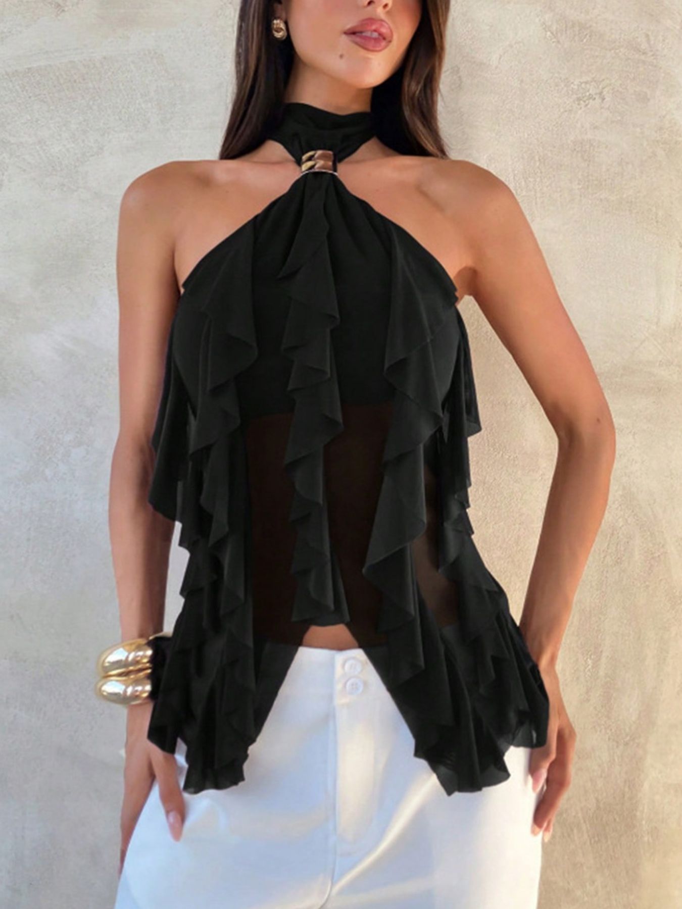 Ruffled Halter Neck Cami - Girly Tea