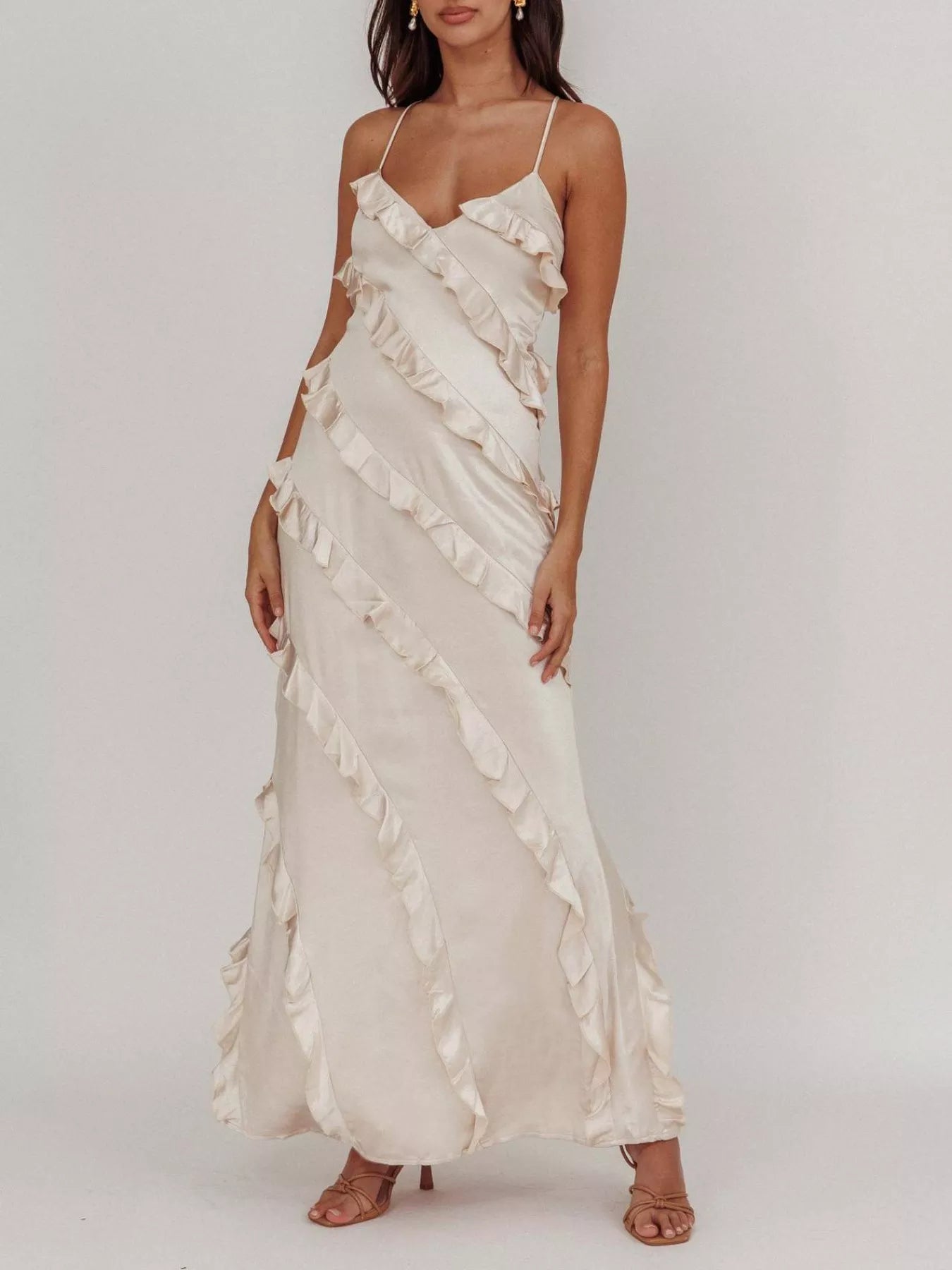 Ruffled Spaghetti Strap Maxi Dress - Girly Tea