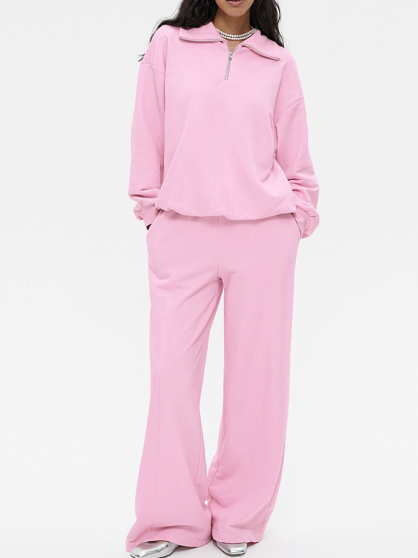 Quarter Zip Long Sleeve Top and Pants Set - Girly Tea