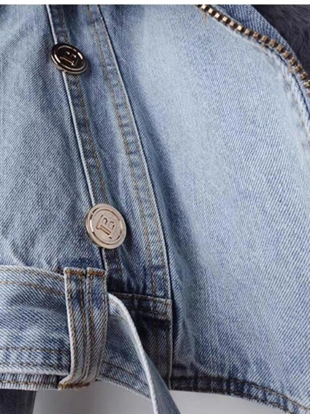 Full Size Faux Fur Collar Denim Jacket Plus Size - Girly Tea