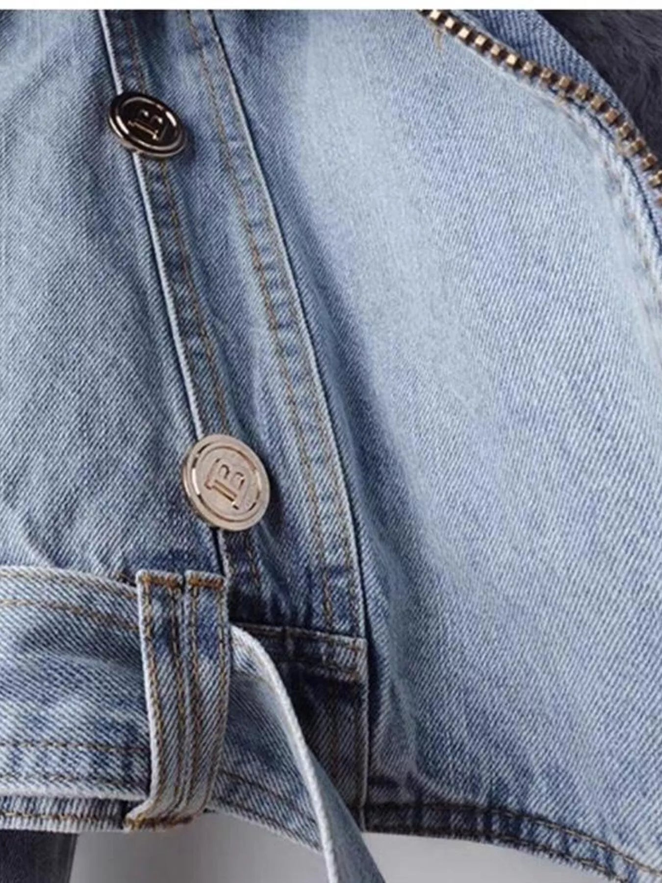 Full Size Faux Fur Collar Denim Jacket Plus Size - Girly Tea