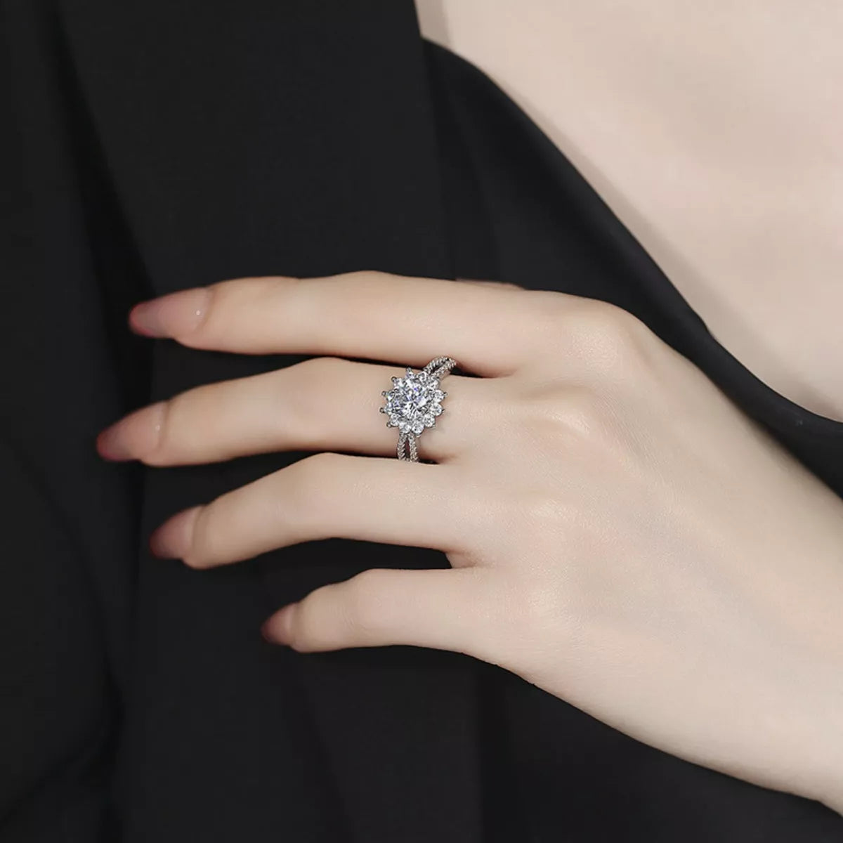 1 Carat Moissanite 925 Sterling Silver Flower Ring - Girly Tea
