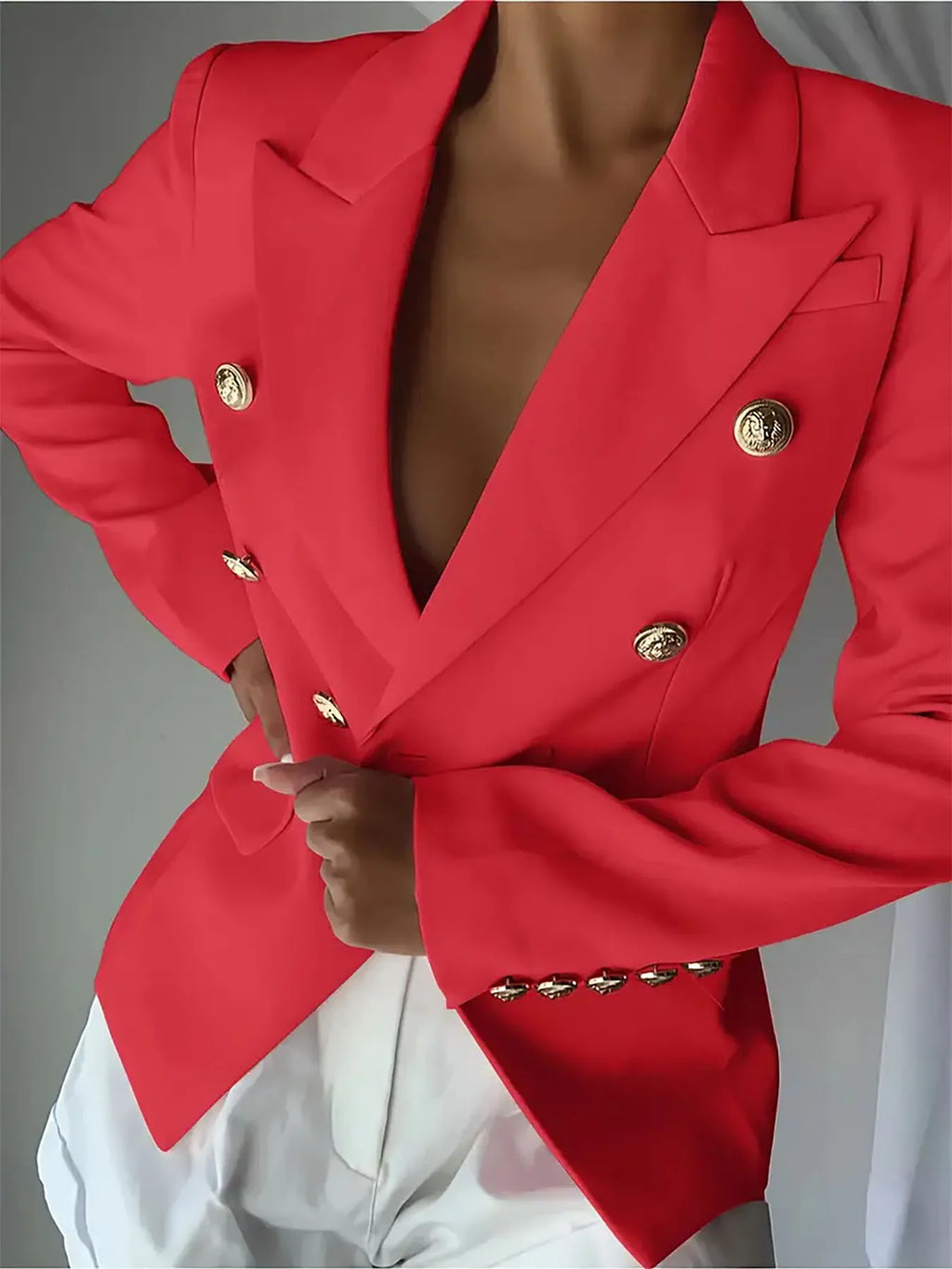 Decor Button Lapel Collar Blazer - Girly Tea
