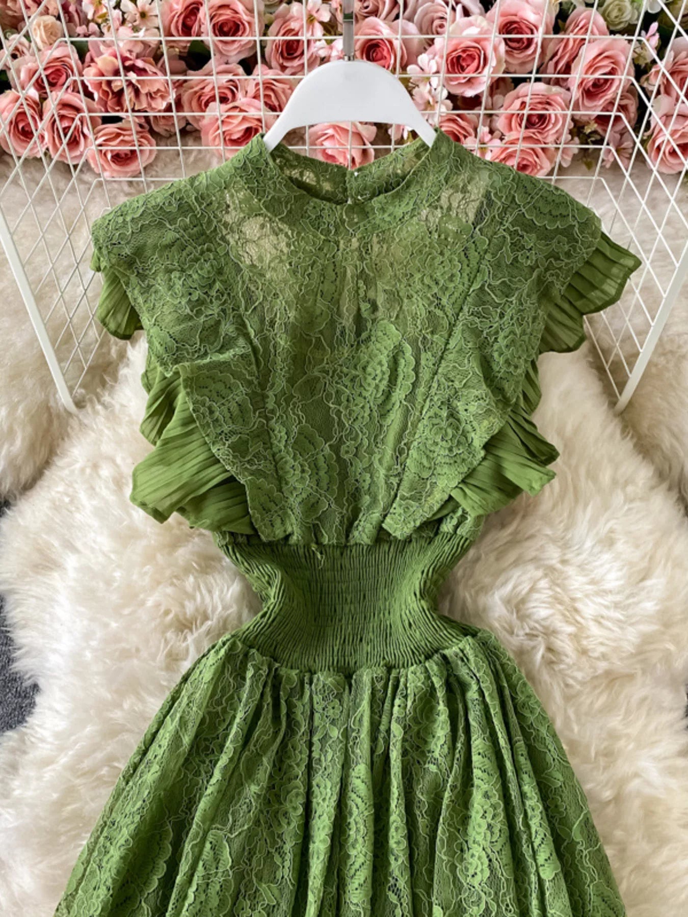 Ruffled Mock Neck Lace Maxi Dress - Girly Tea