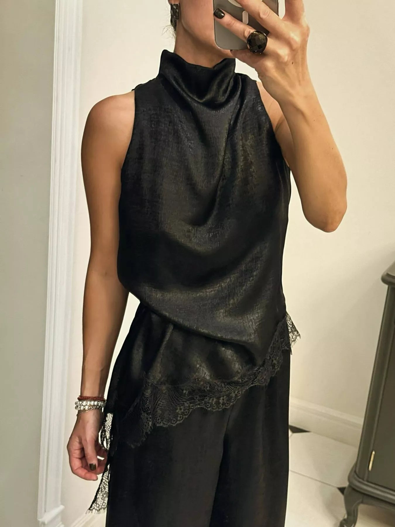 High Neck Lace Trim Cami - Girly Tea