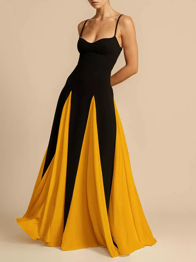 Two-Tone Flowing Maxi Dress - Girly Tea