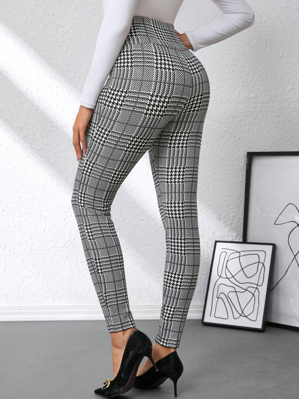 High Waist Plaid Slim Fit Pants - Girly Tea