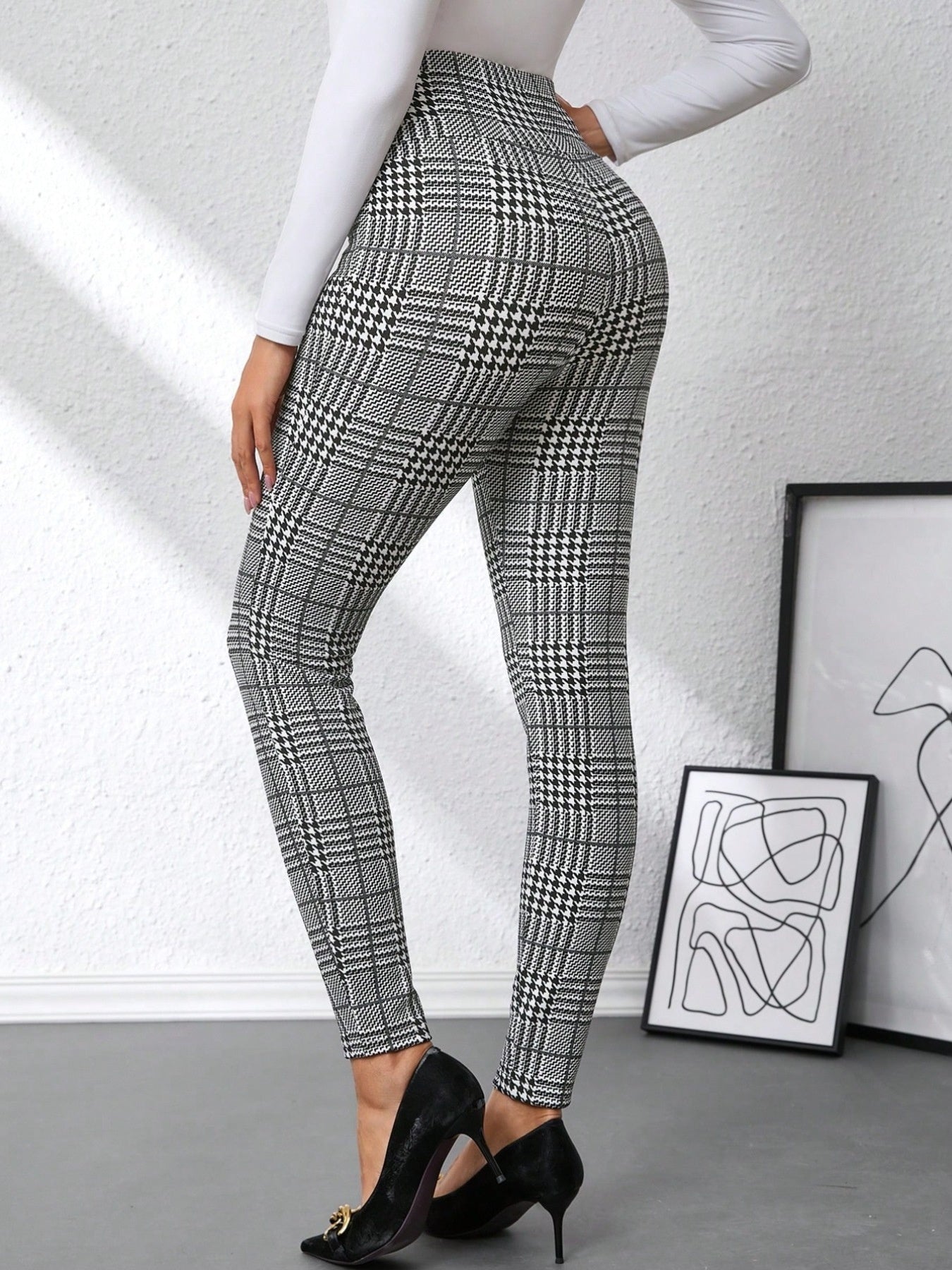High Waist Plaid Slim Fit Pants - Girly Tea