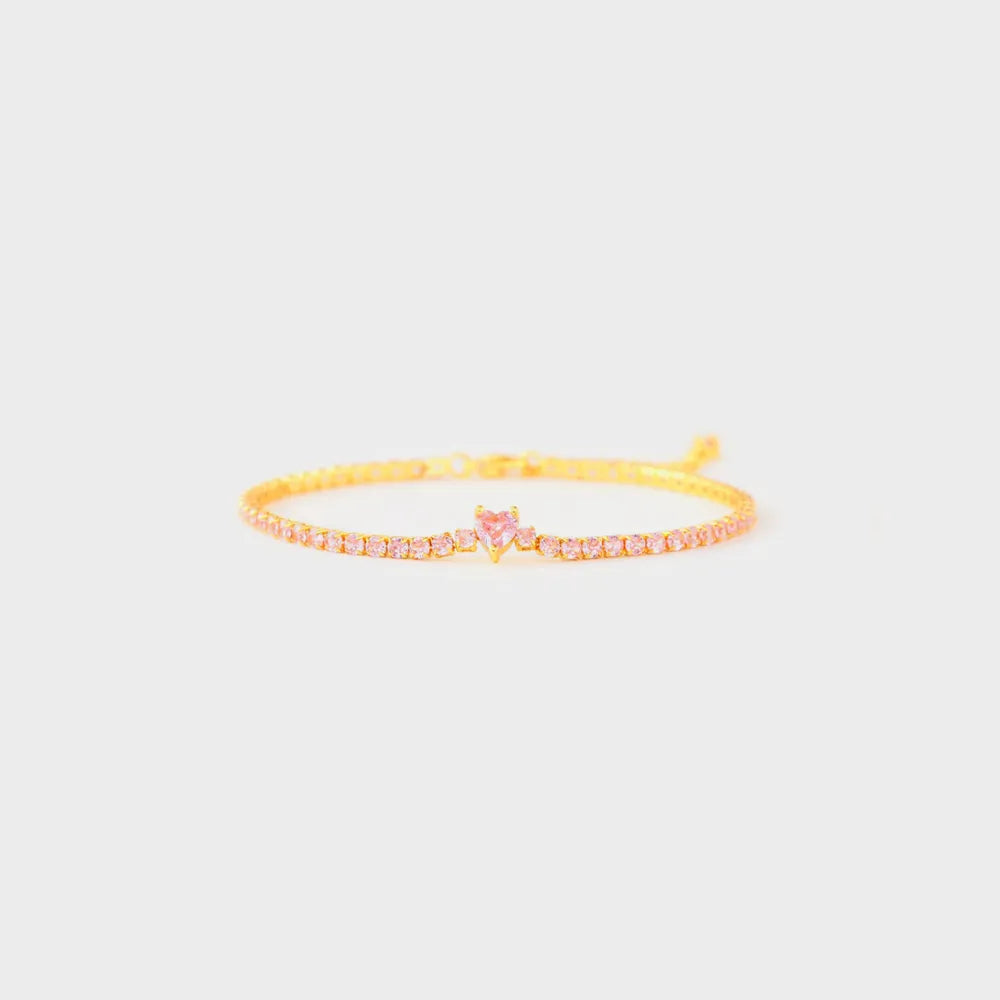 Heart Shape Inlaid Zircon 18K Gold-Plated Bracelet - Girly Tea