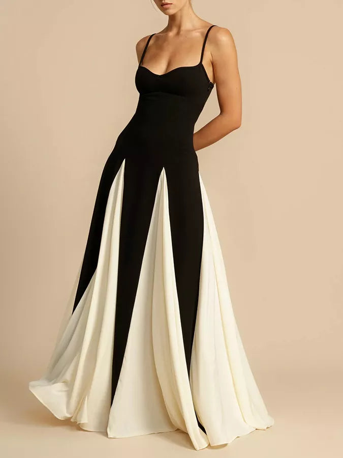 Two-Tone Flowing Maxi Dress - Girly Tea