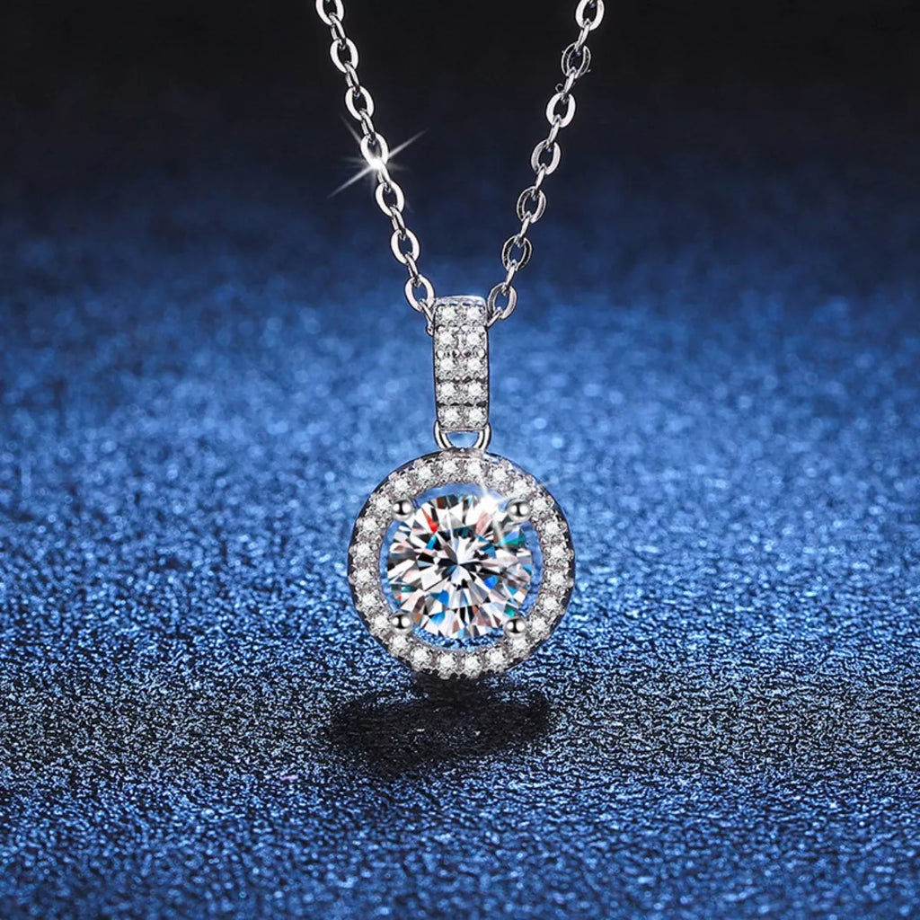 1 Carat Moissanite 925 Sterling Silver Pendant Necklace - Girly Tea