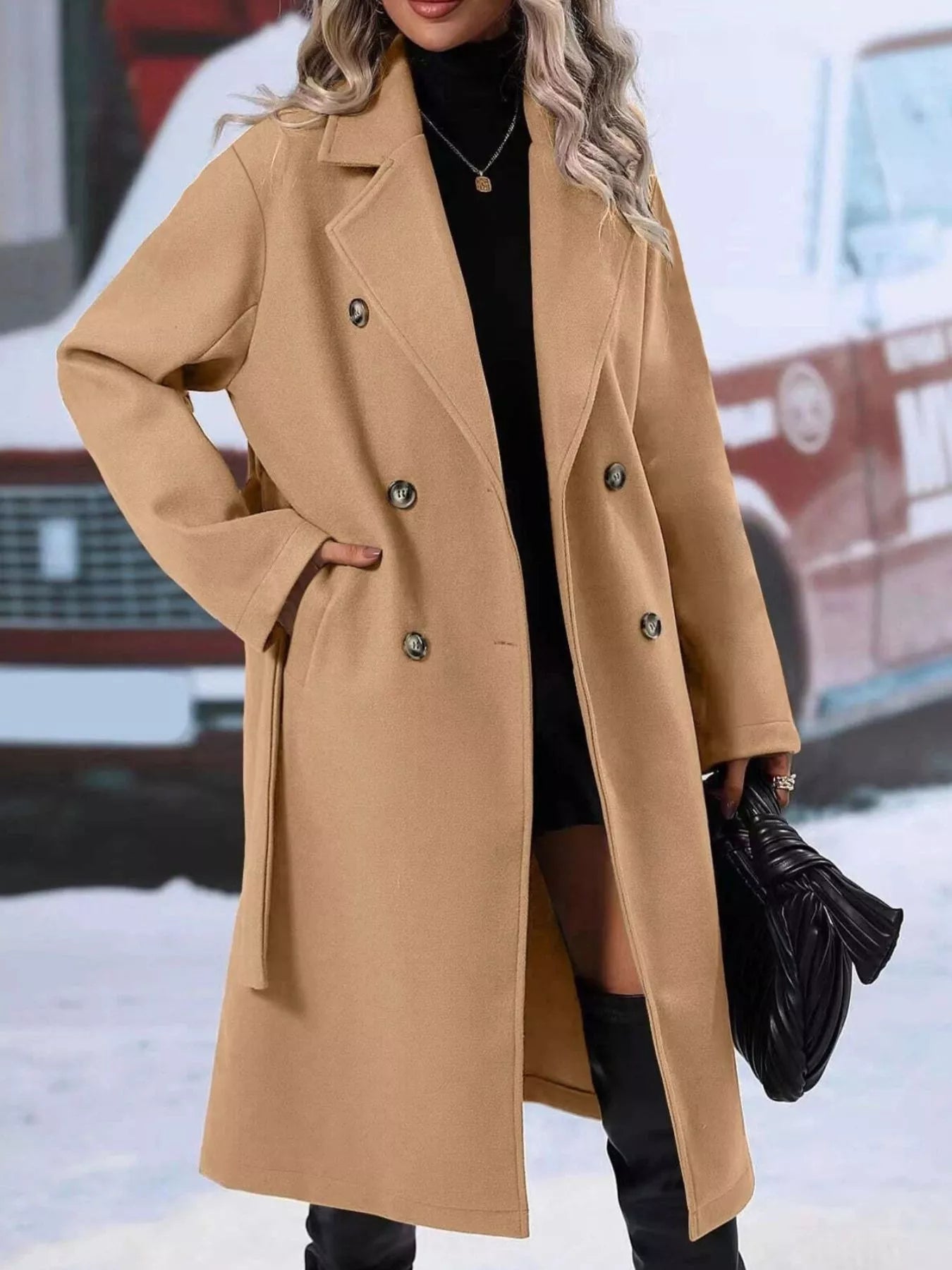 Double-Breasted Tie Waist Coat - Girly Tea