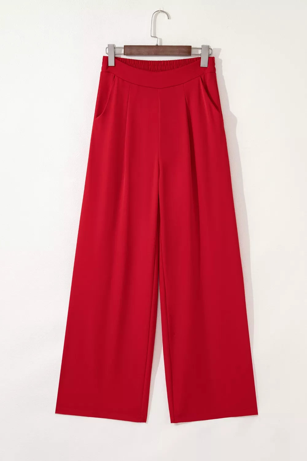 Pleated Detail Pull On High Elastic Waist Loose Straight Pants - Girly Tea
